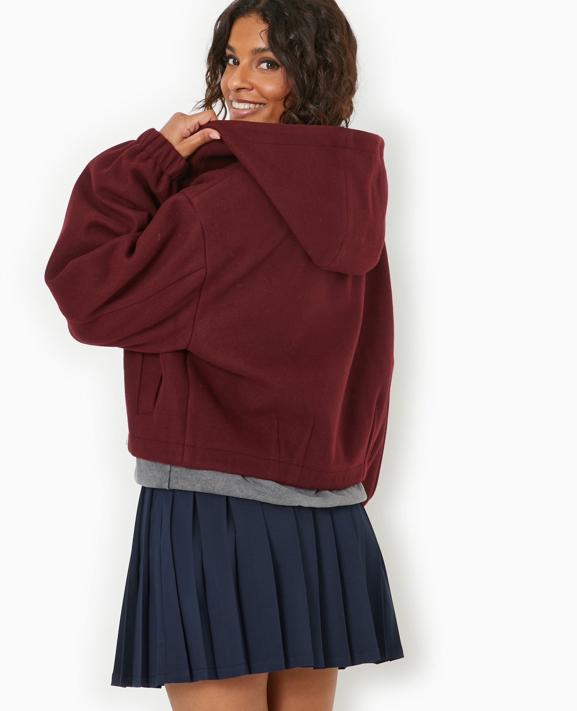 Blouson zippé avec capuche effet drap de laine