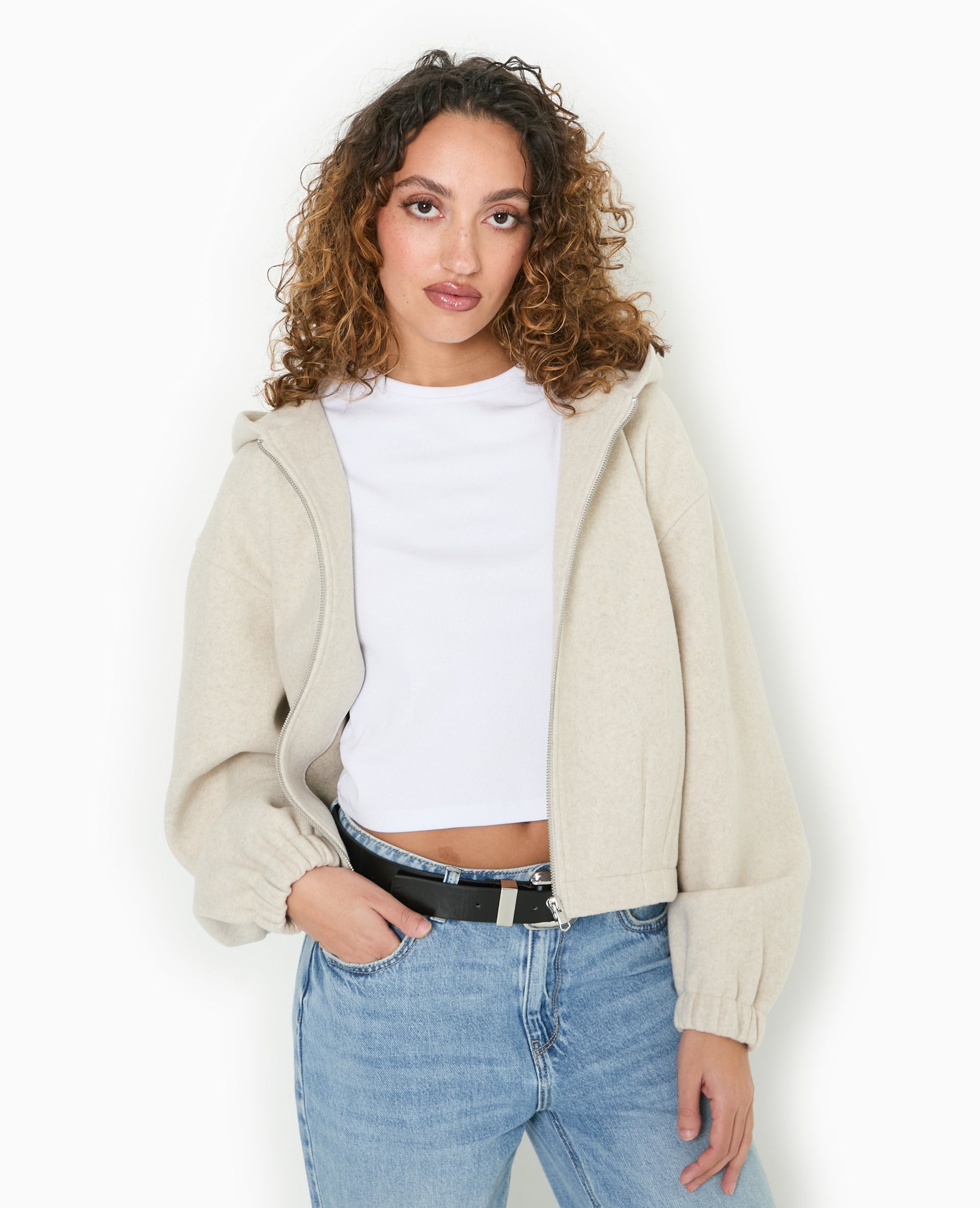 Blouson zippé avec capuche effet drap de laine