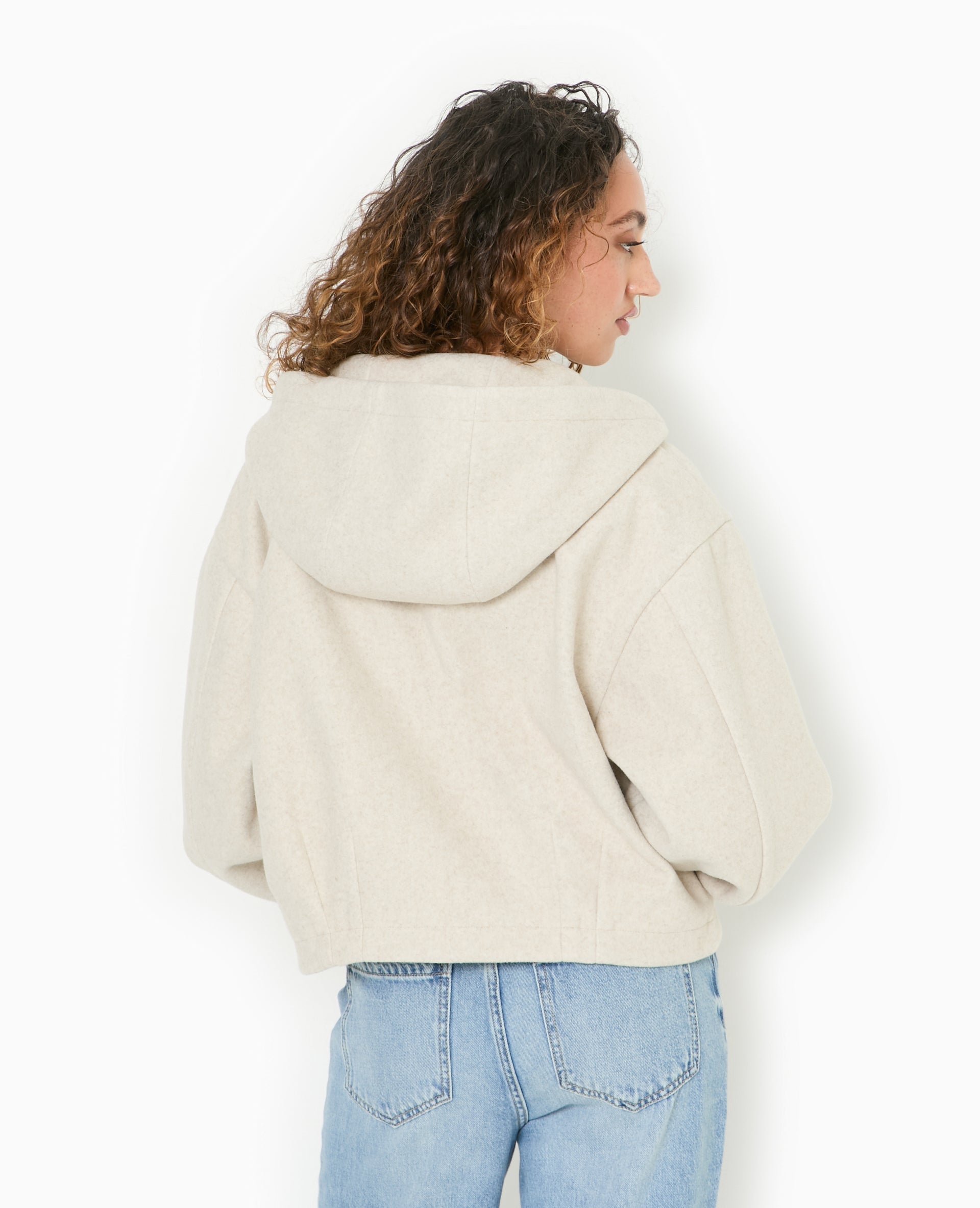 Blouson zippé avec capuche effet drap de laine