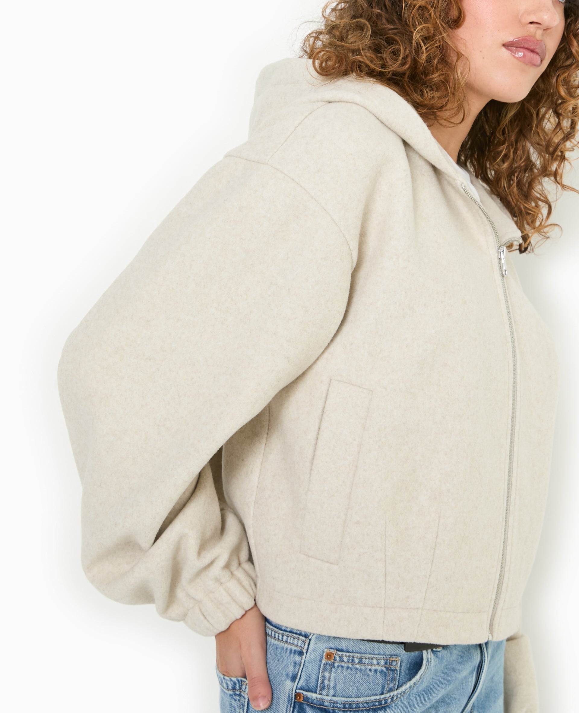 Blouson zippé avec capuche effet drap de laine