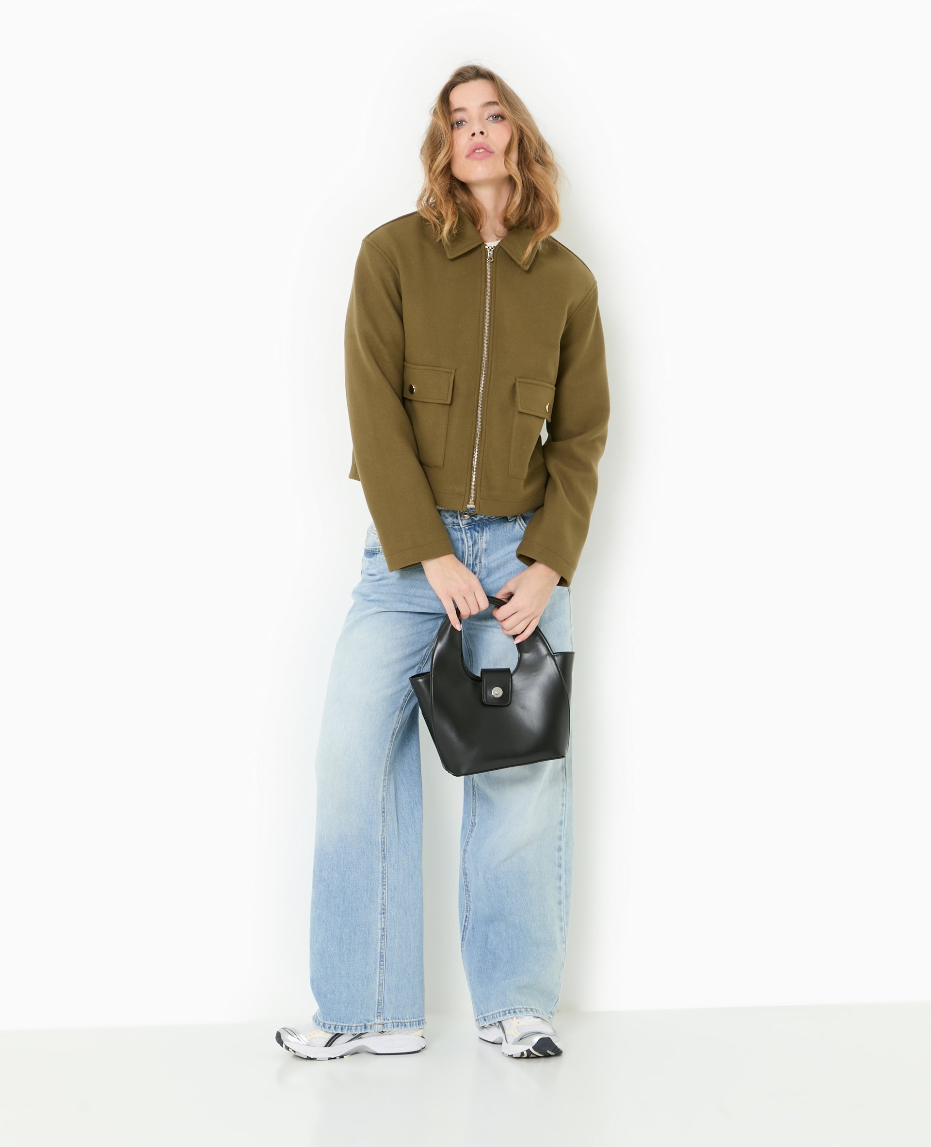 Manteau court effet drap de laine