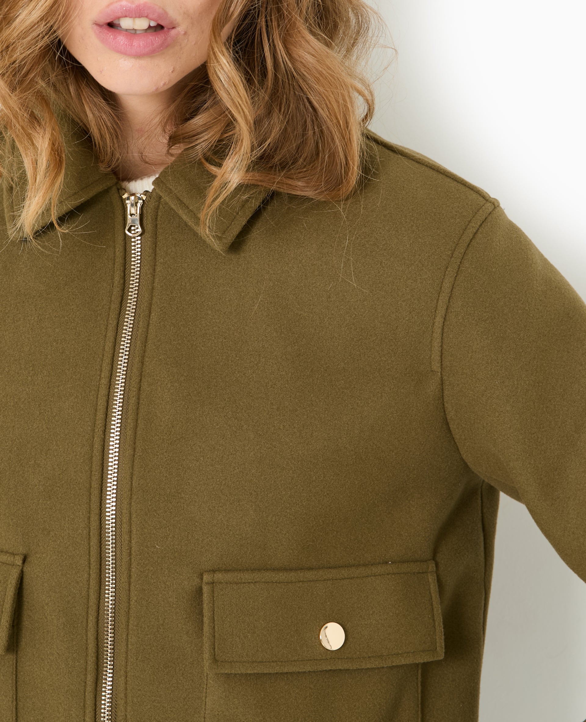 Manteau court effet drap de laine