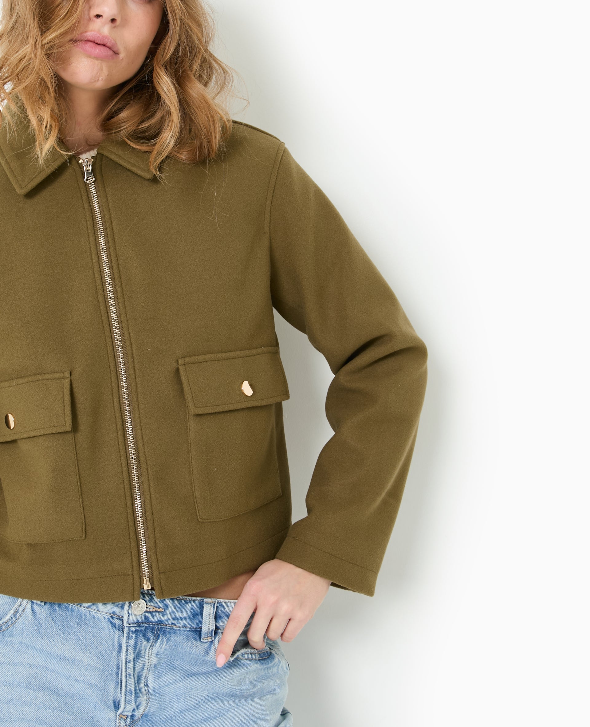 Manteau court effet drap de laine