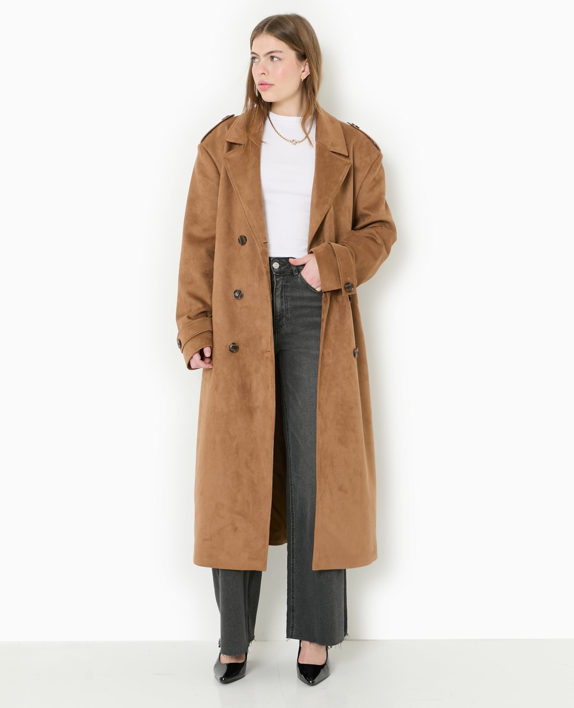 Trench oversize en suédine