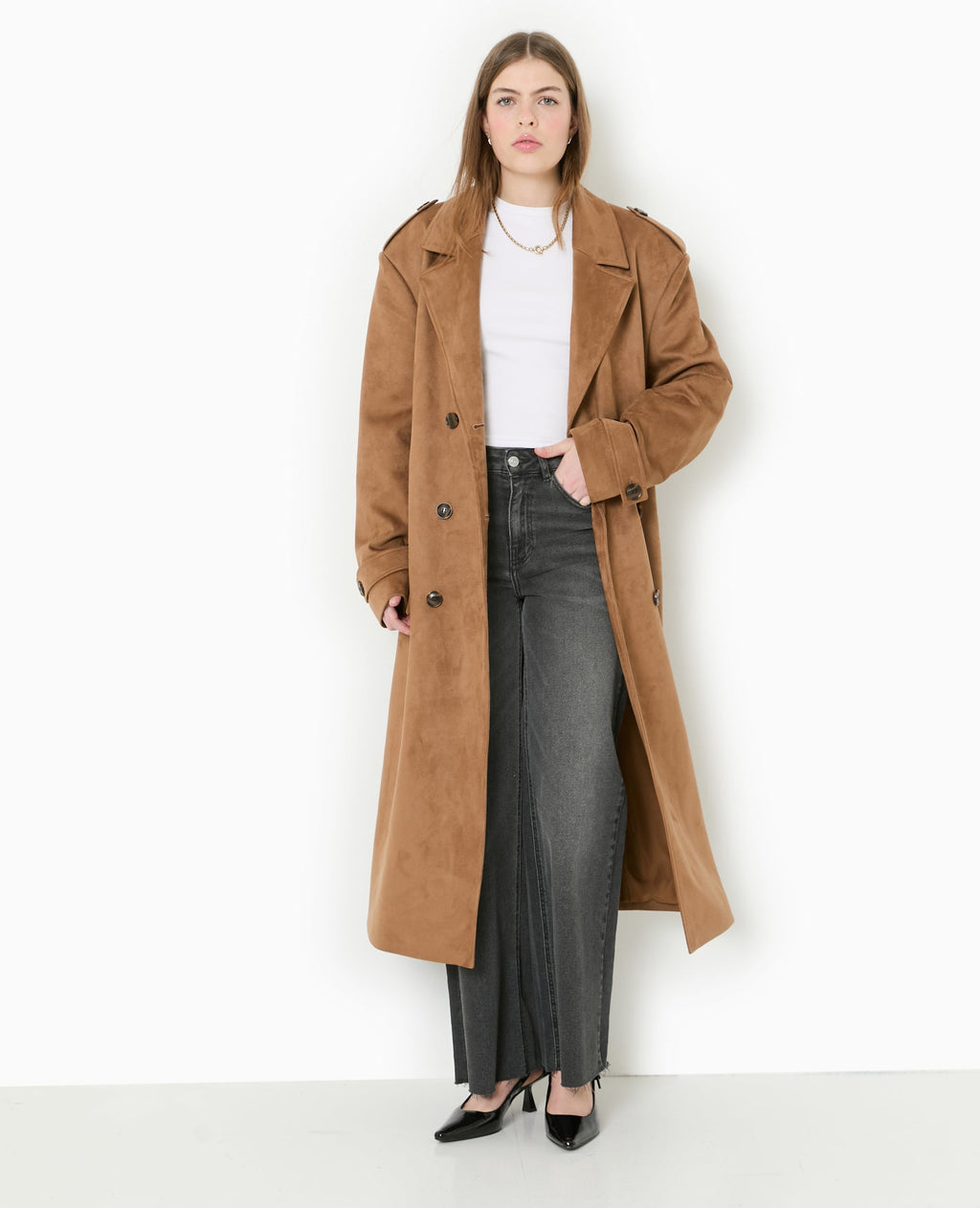 Trench oversize en suédine