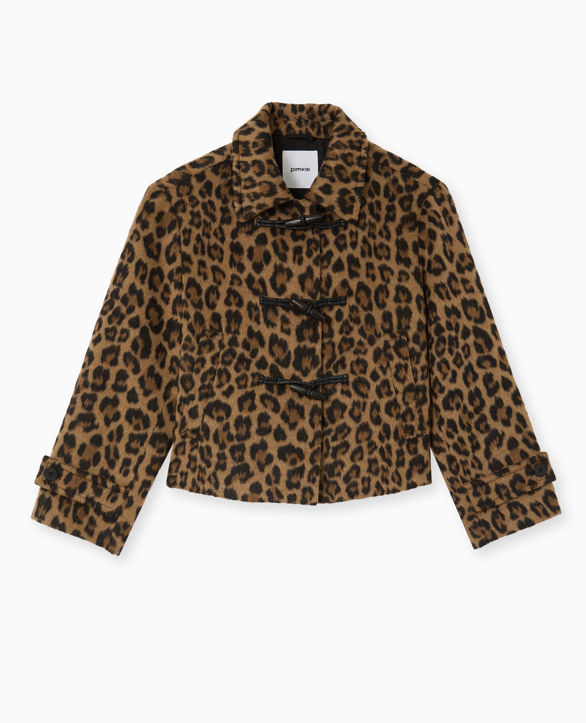 Manteau court léopard avec boutons duffle coat