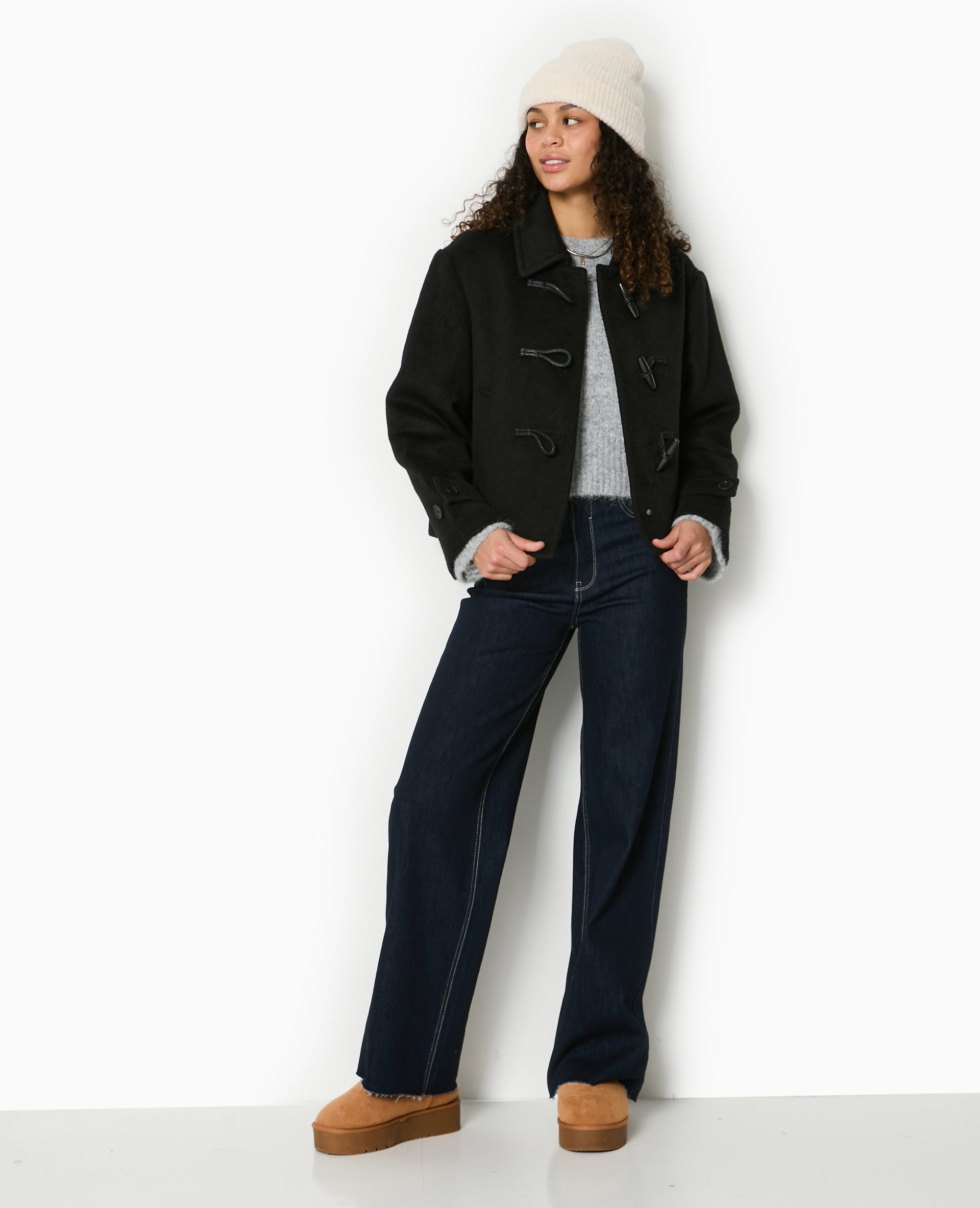 Manteau court et droit avec boutons duffle coat