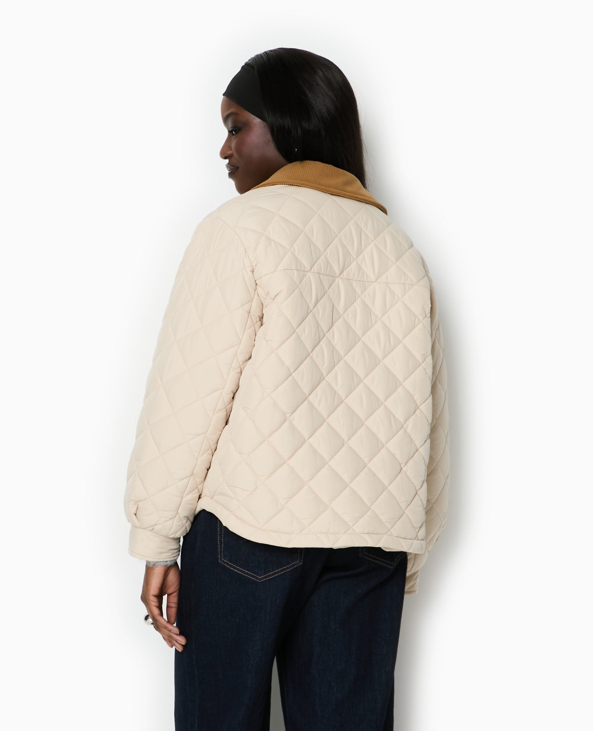 Manteau court matelassé avec col velours