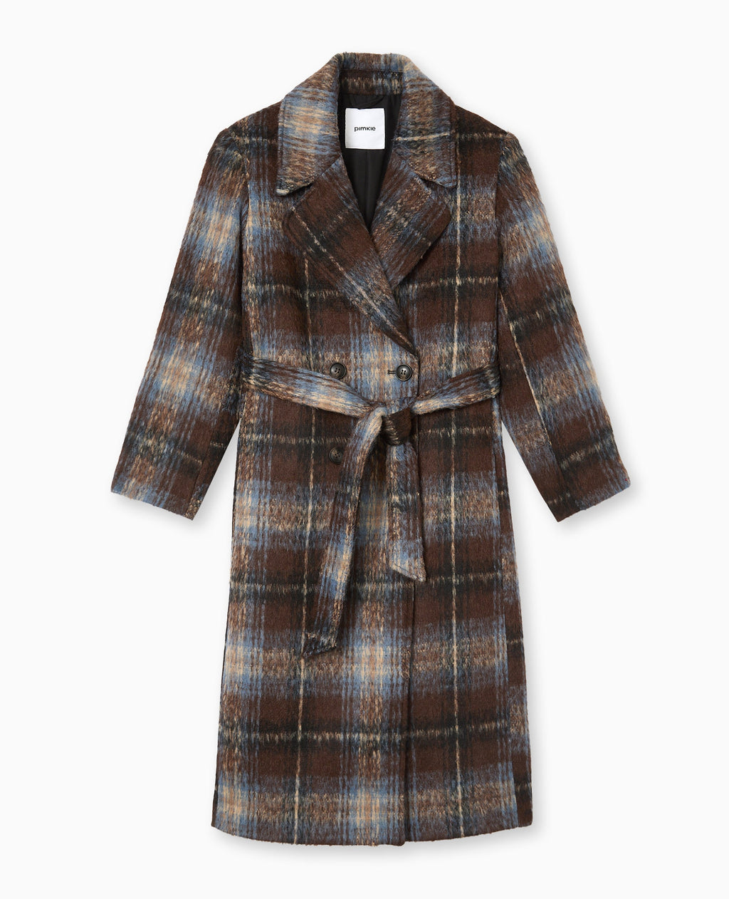 Manteau long à carreaux effet drap de laine