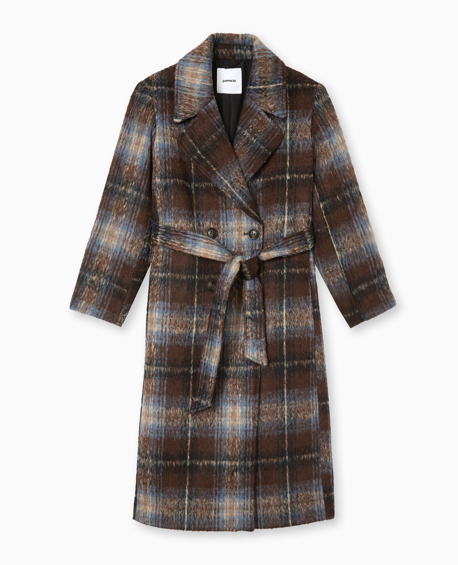 Manteau long à carreaux effet drap de laine