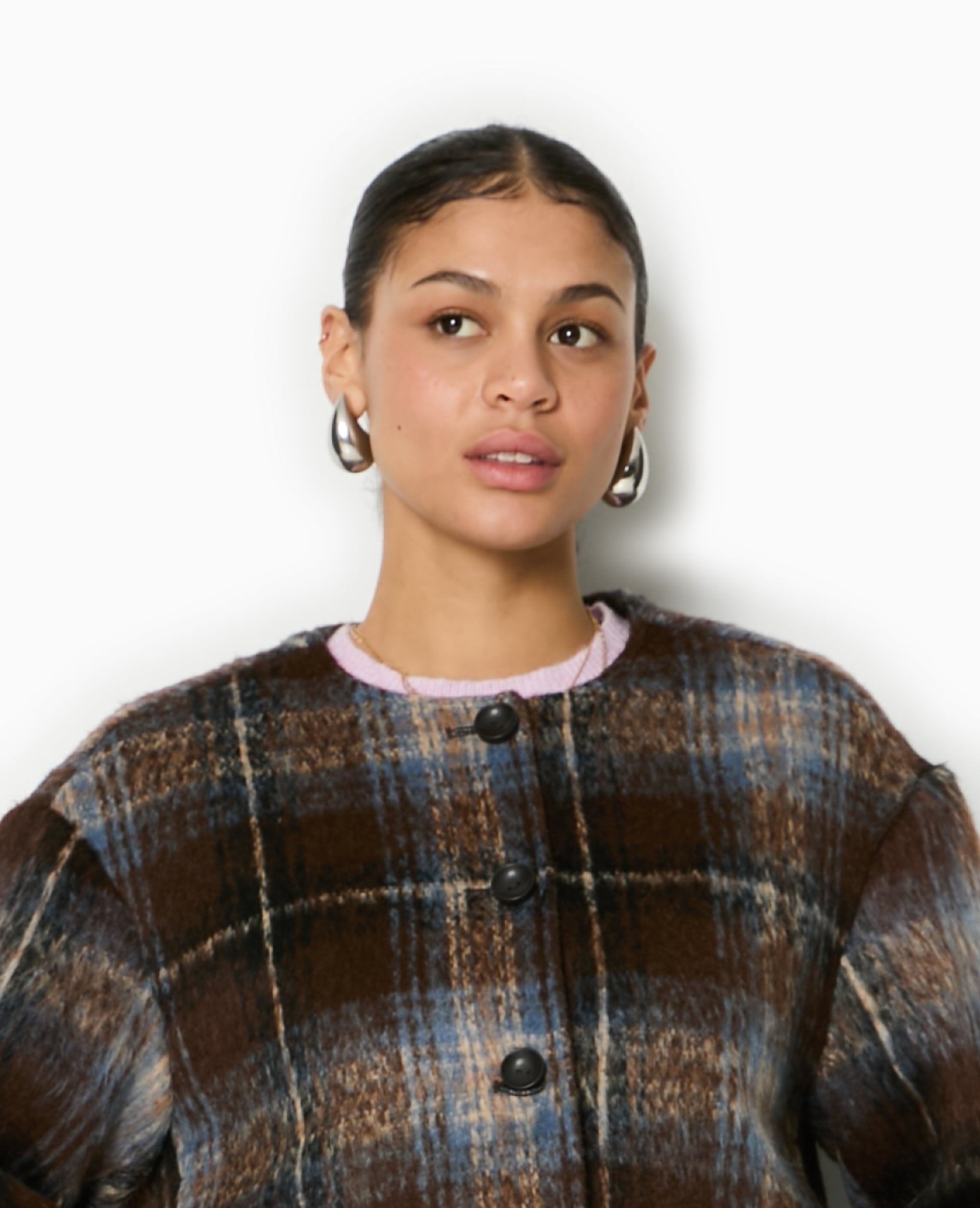 Manteau court à carreaux effet drap de laine