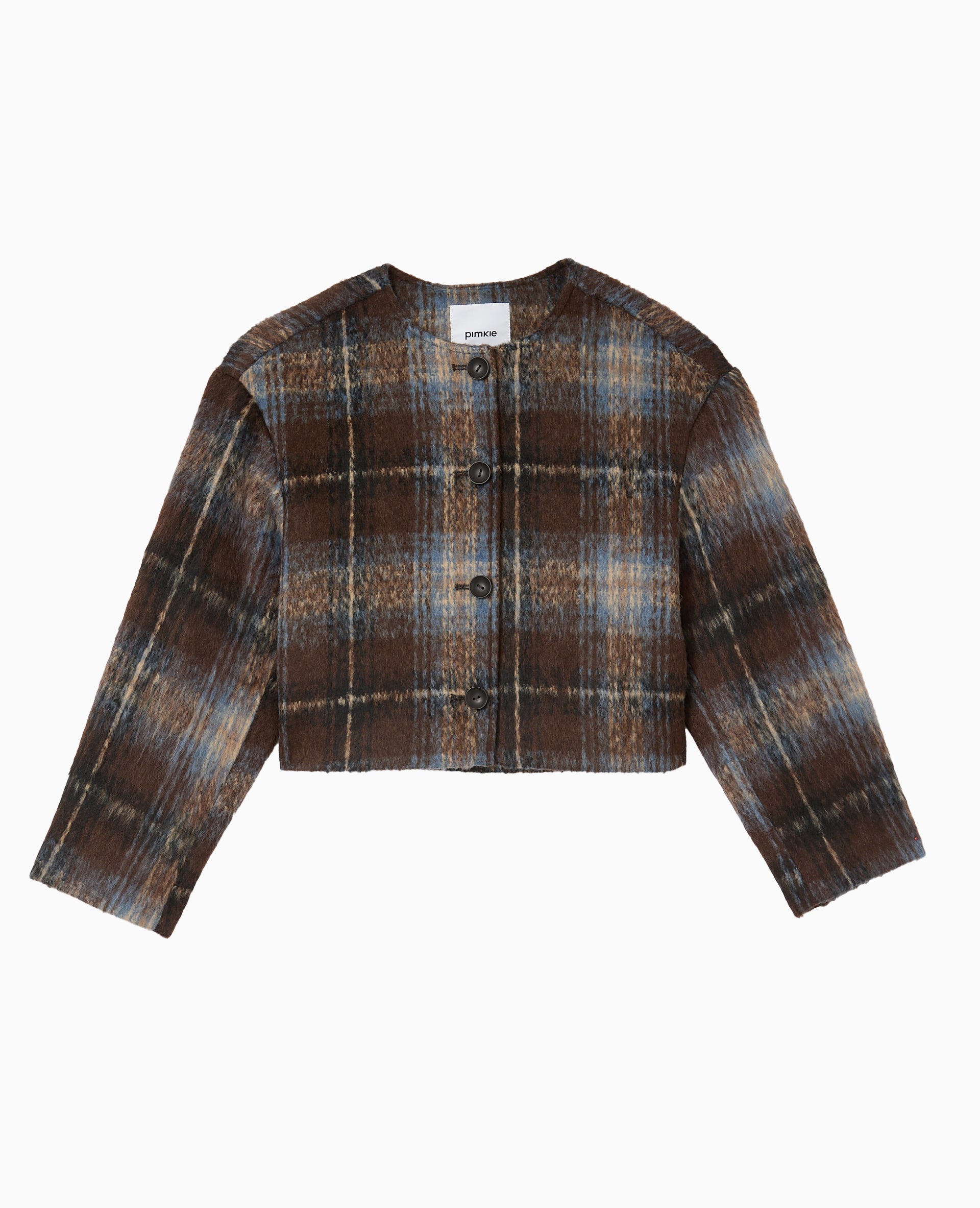 Manteau court à carreaux effet drap de laine