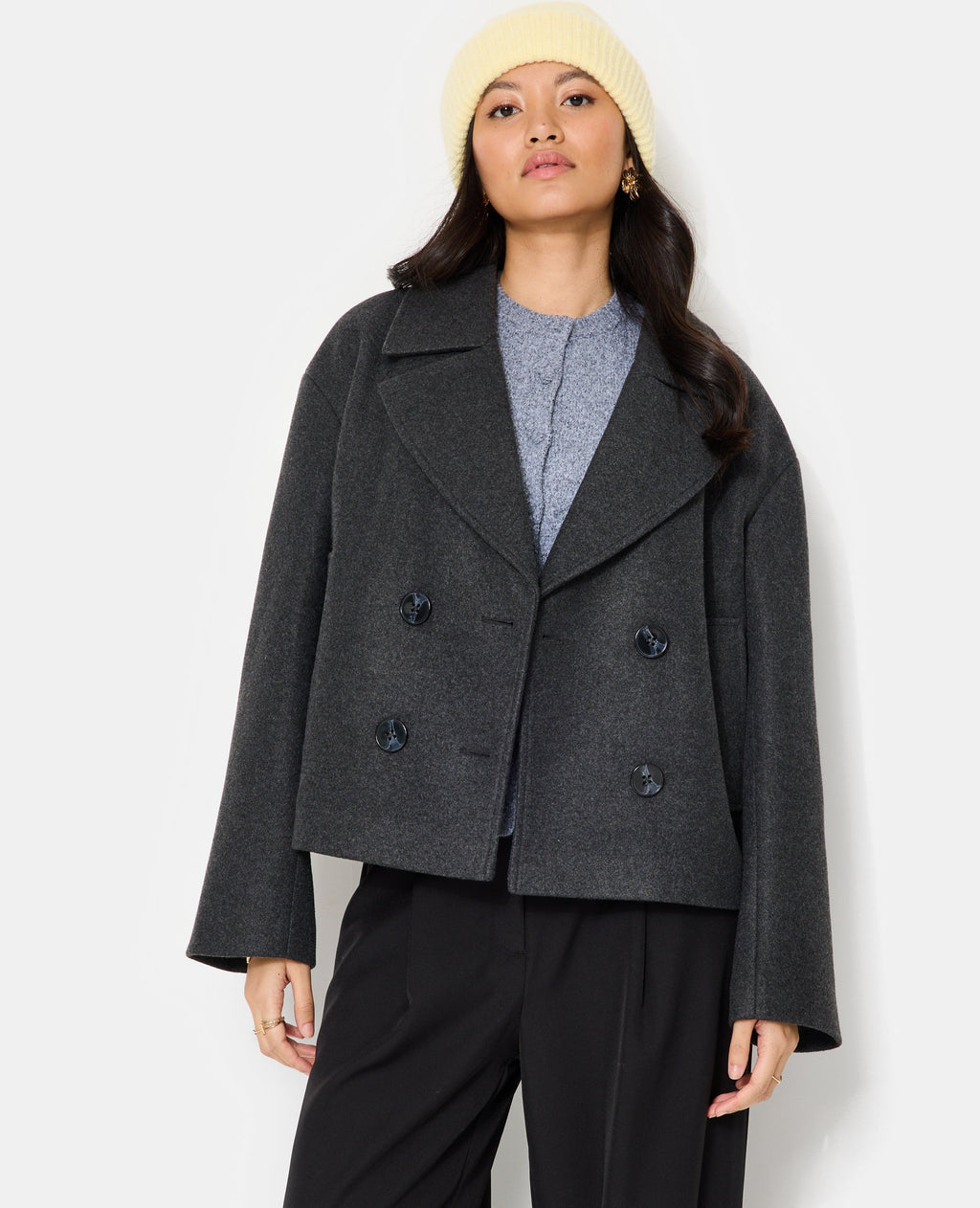 Blouson caban effet drap de laine