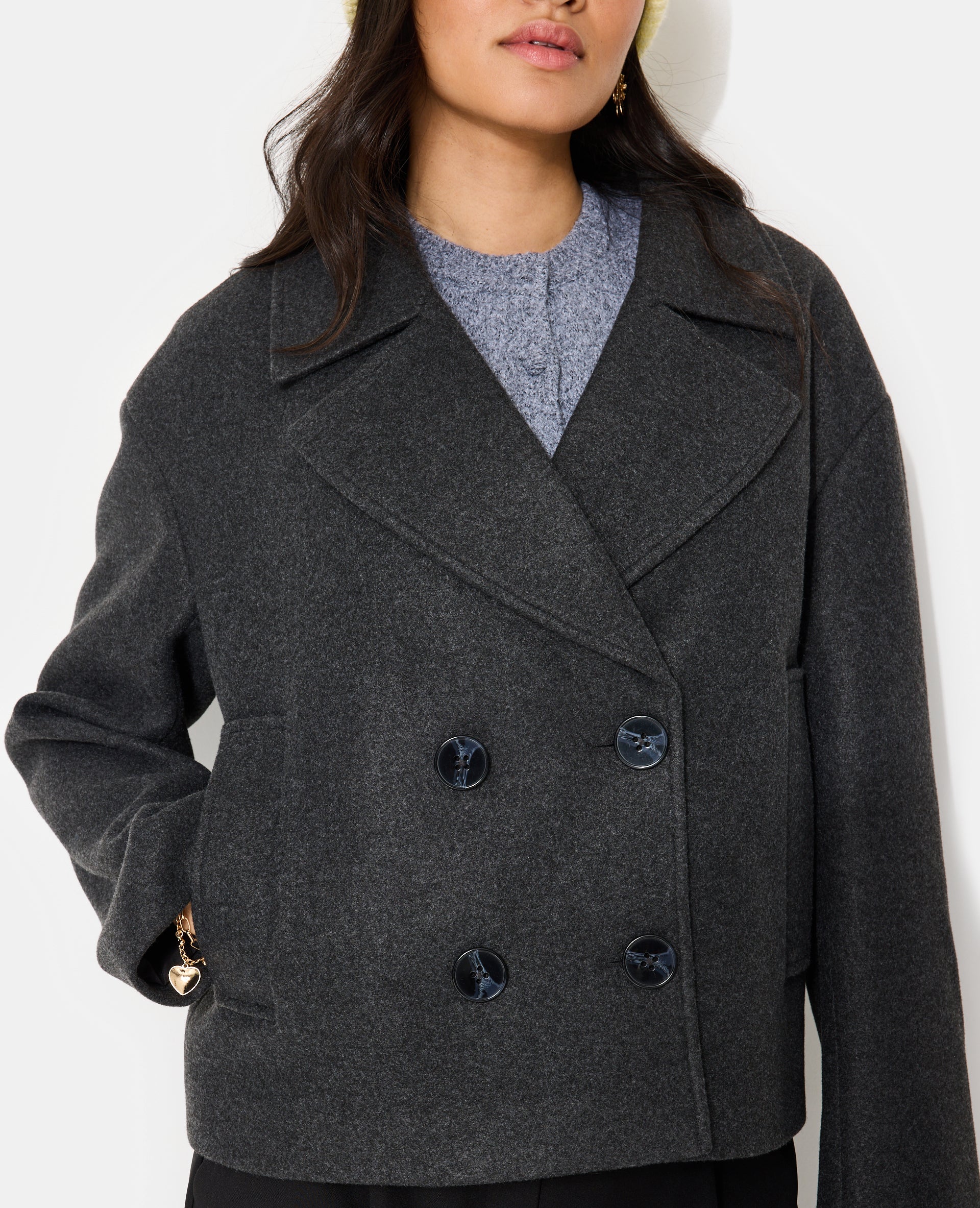 Blouson caban effet drap de laine