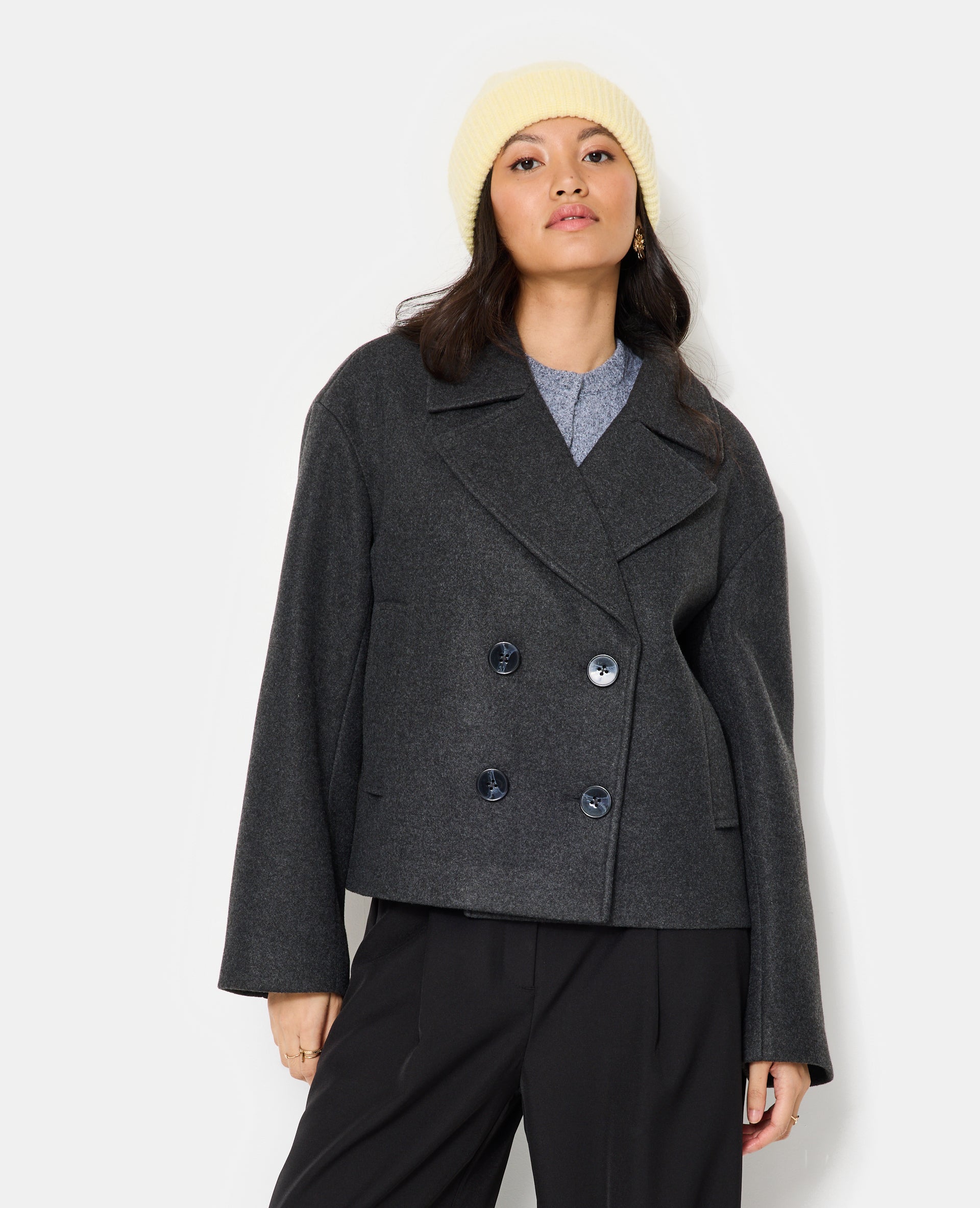 Blouson caban effet drap de laine