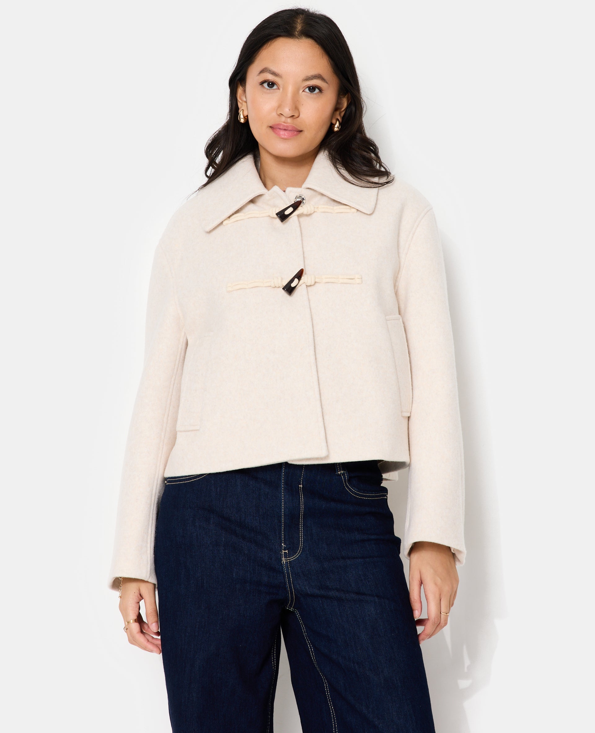 Blouson court façon duffle coat effet drap de laine