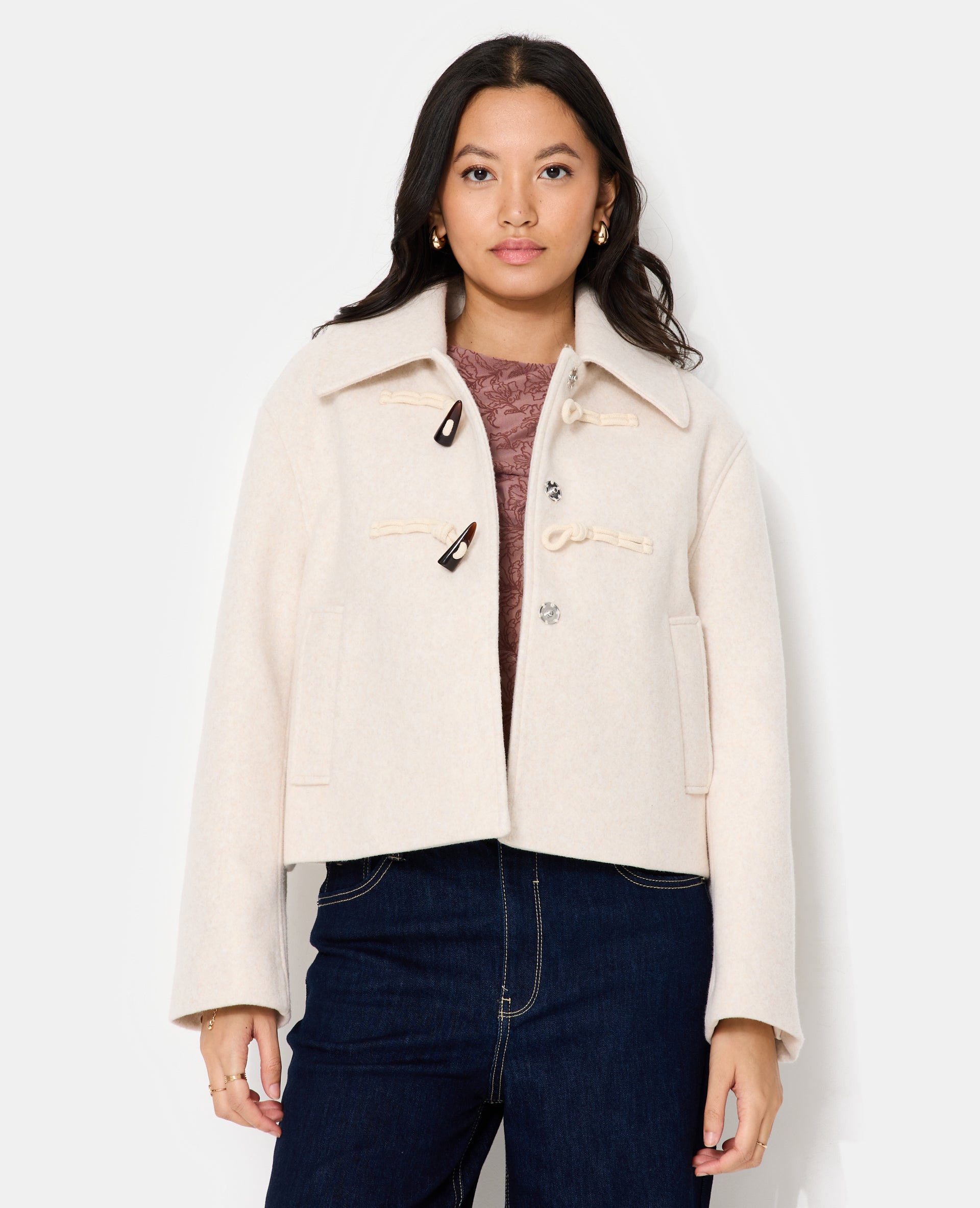 Blouson court façon duffle coat effet drap de laine