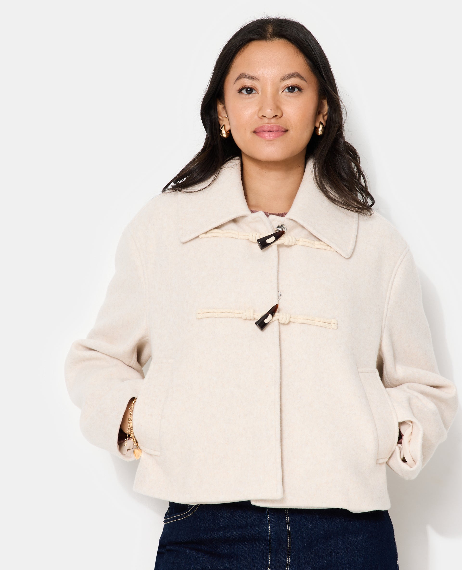 Blouson court façon duffle coat effet drap de laine