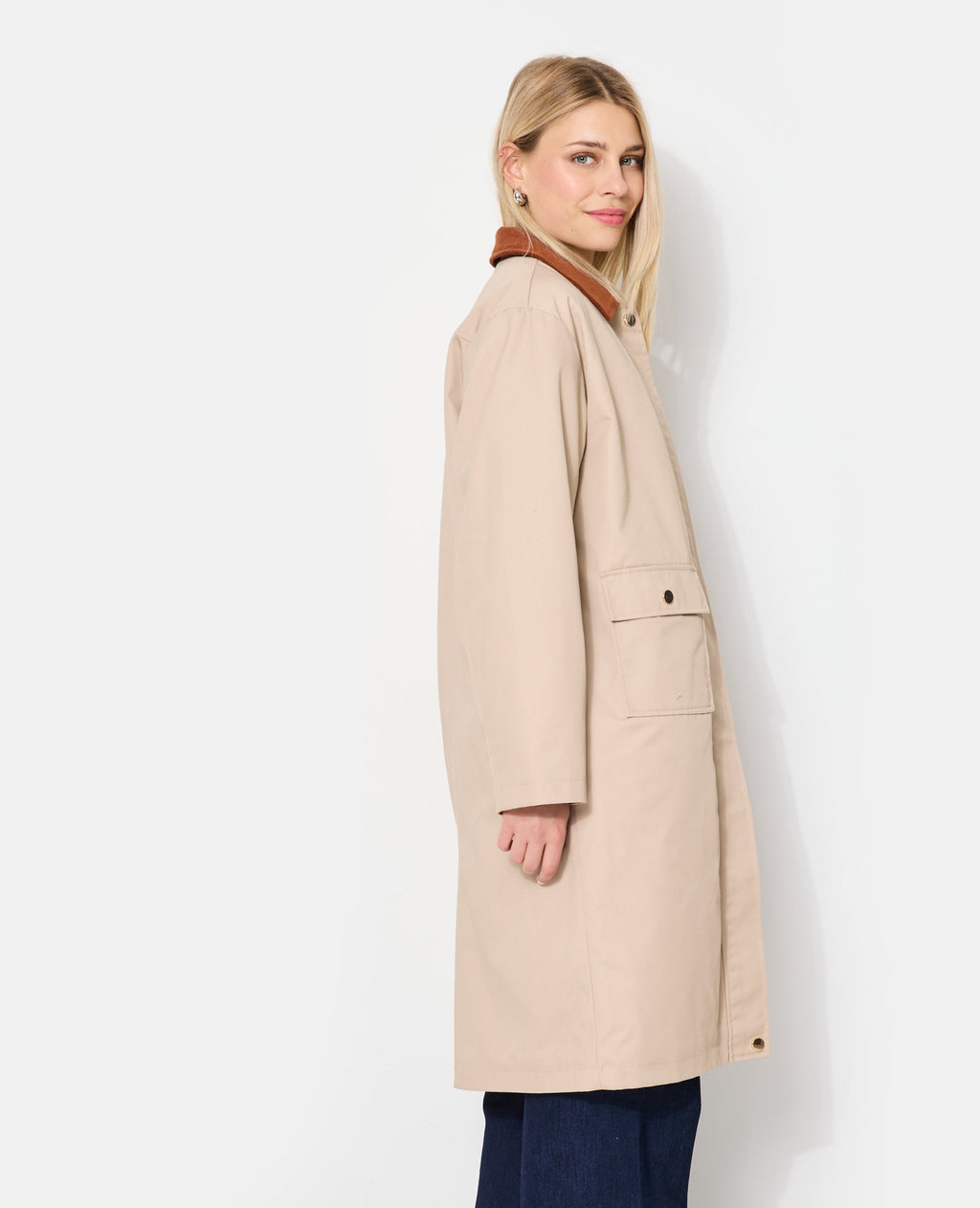 Manteau long en toile avec col velours