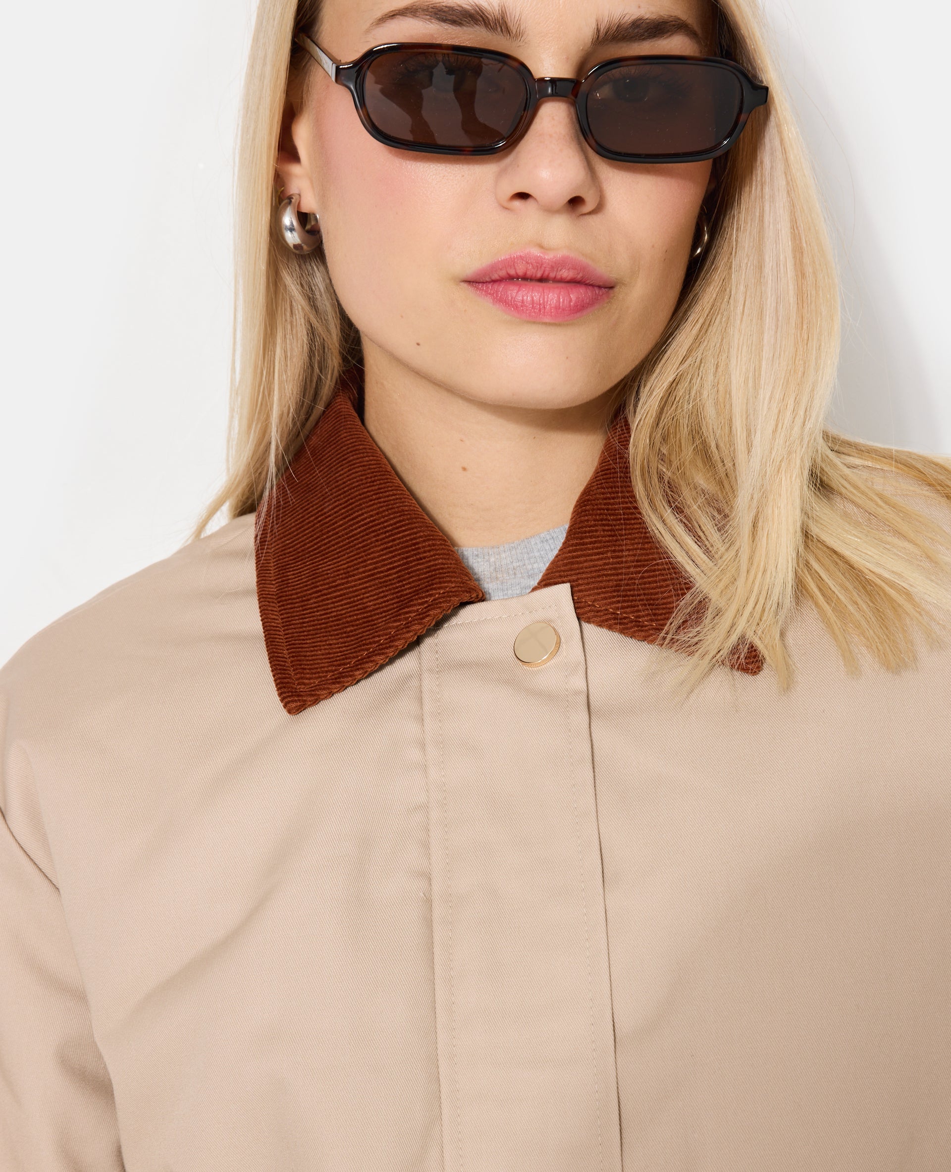 Manteau long en toile avec col velours