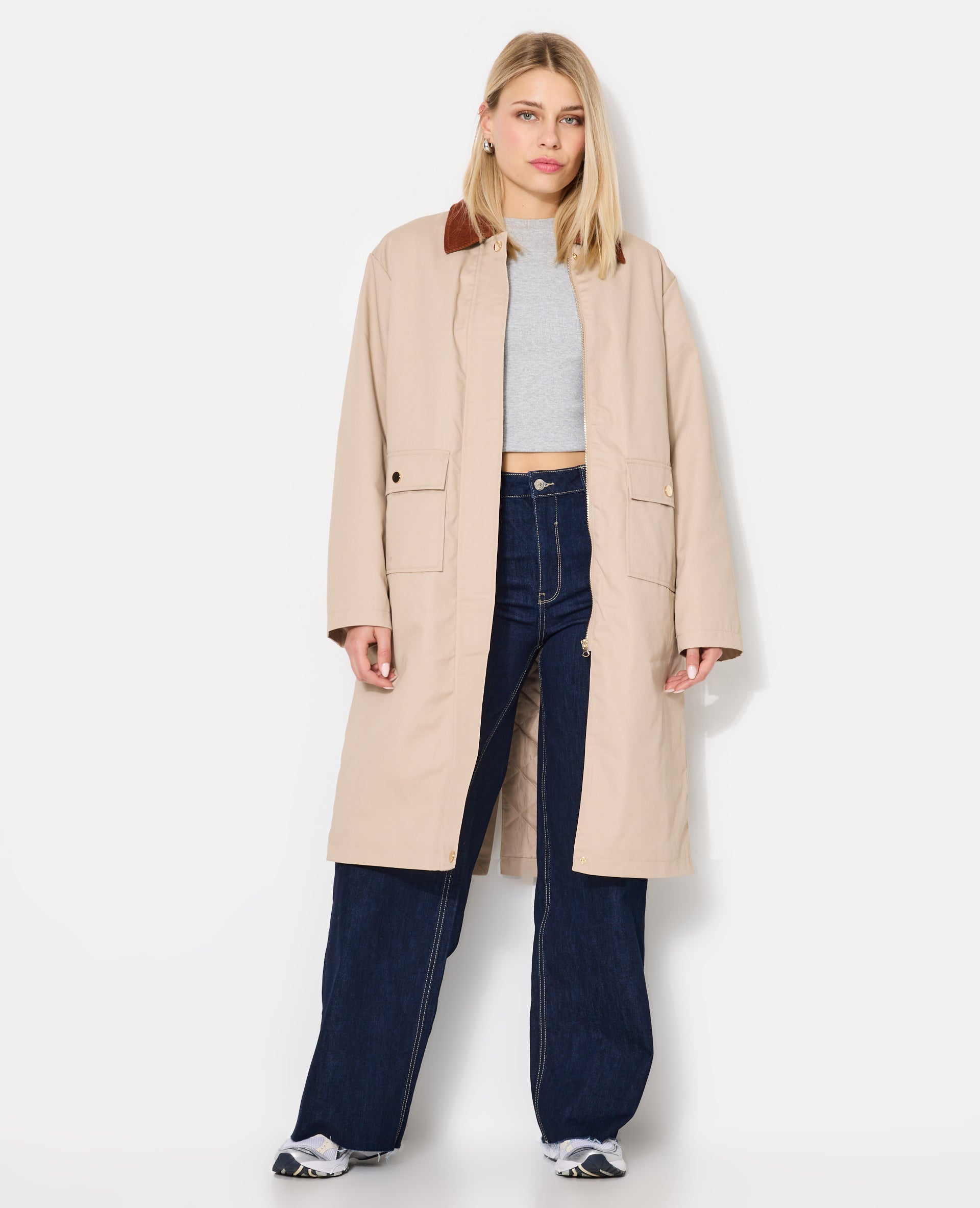 Manteau long en toile avec col velours