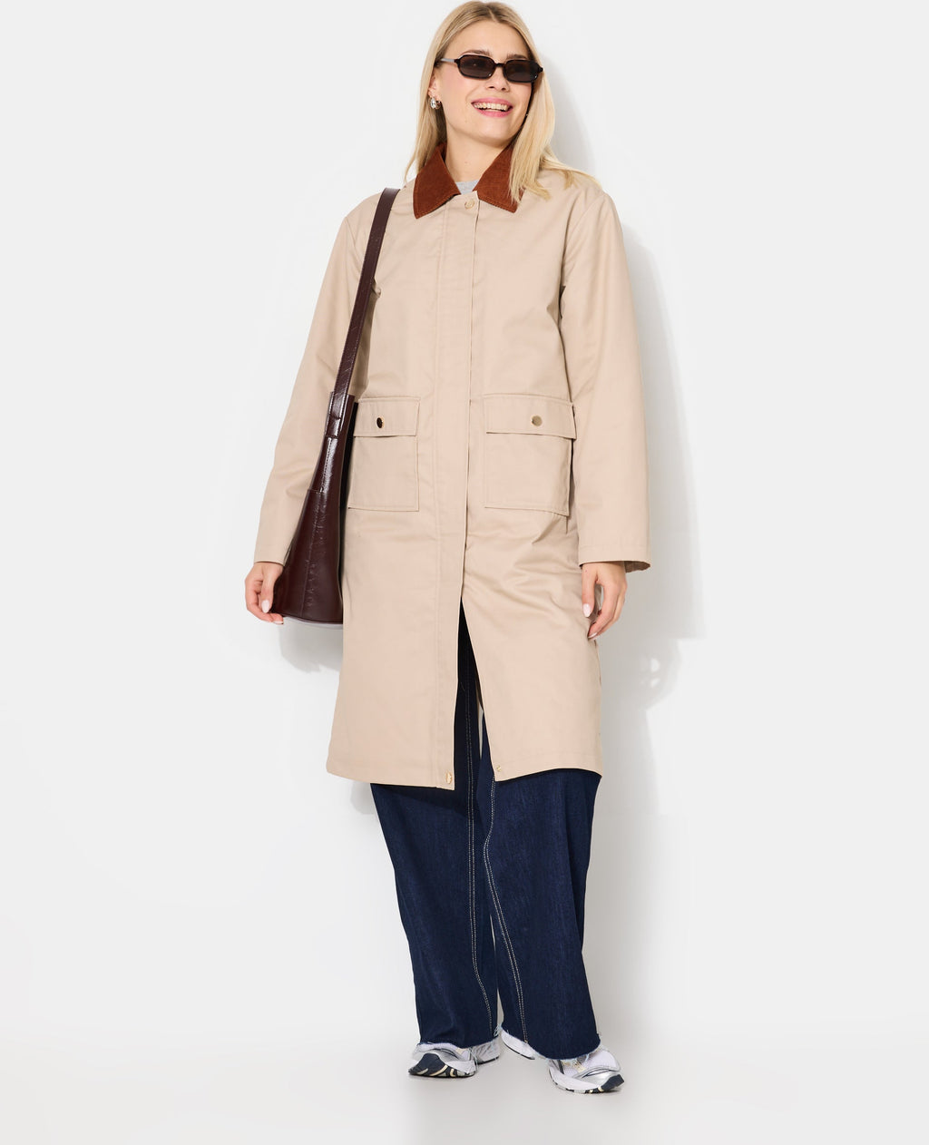 Manteau long en toile avec col velours