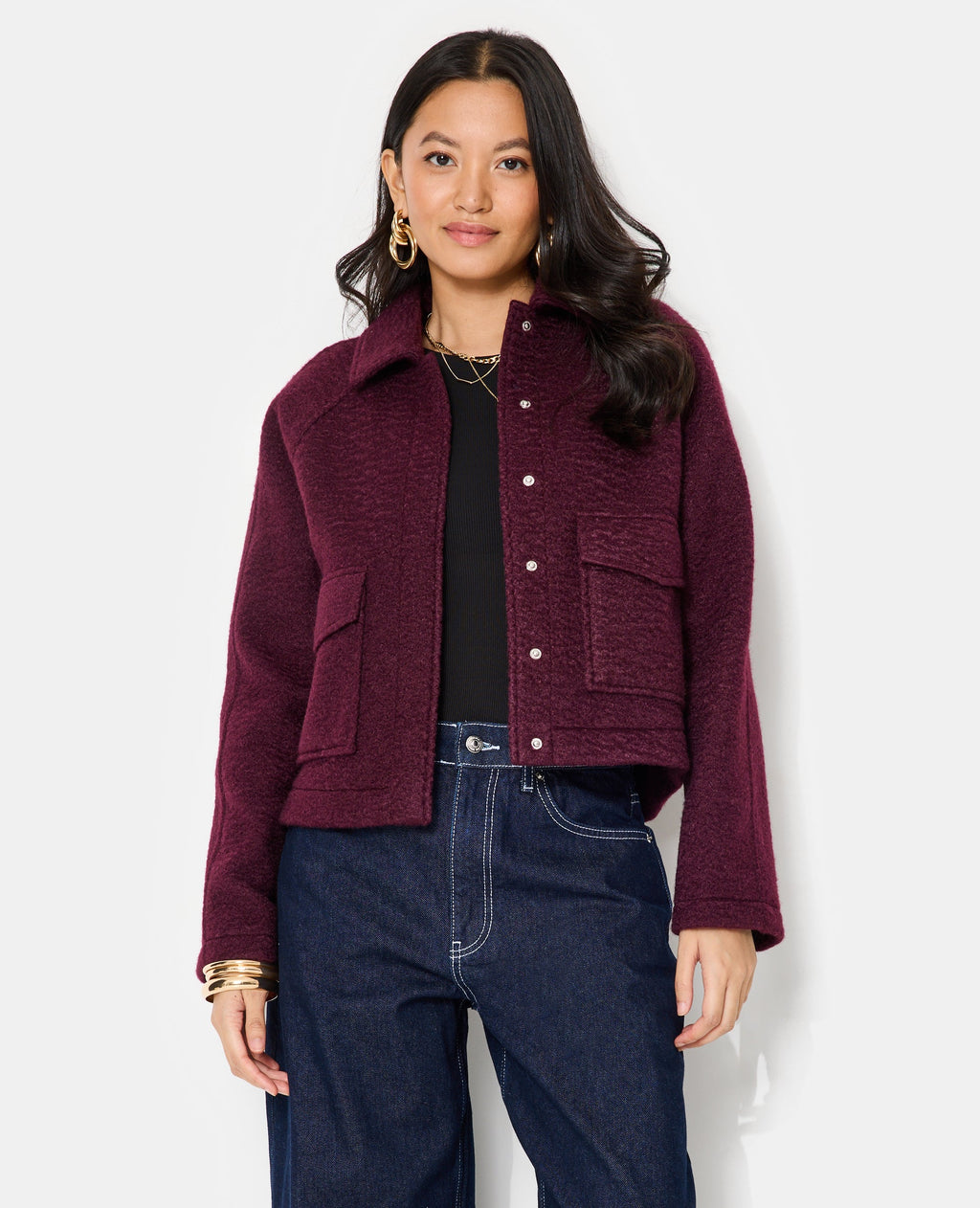 Blouson court effet drap de laine bouclée