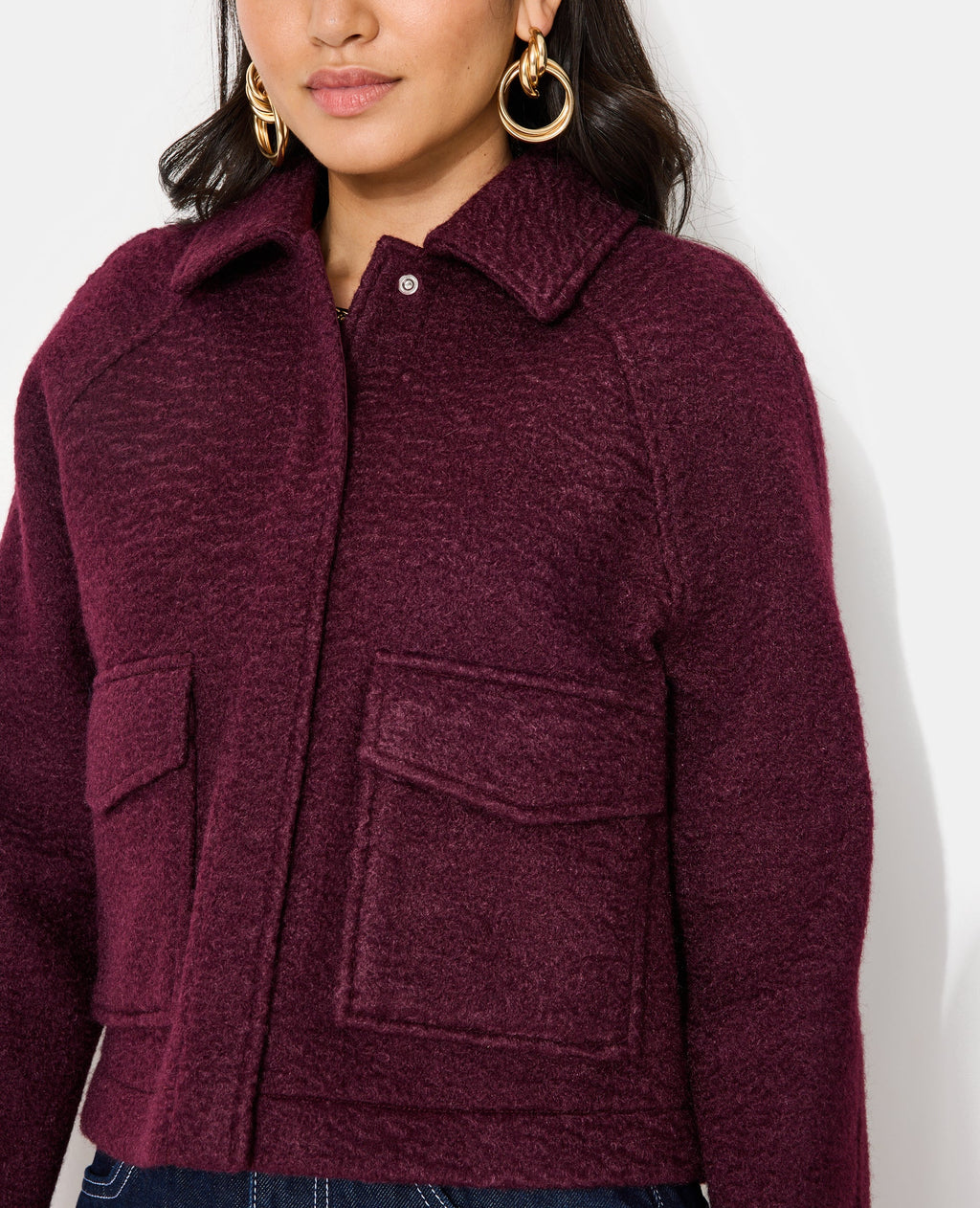 Blouson court effet drap de laine bouclée