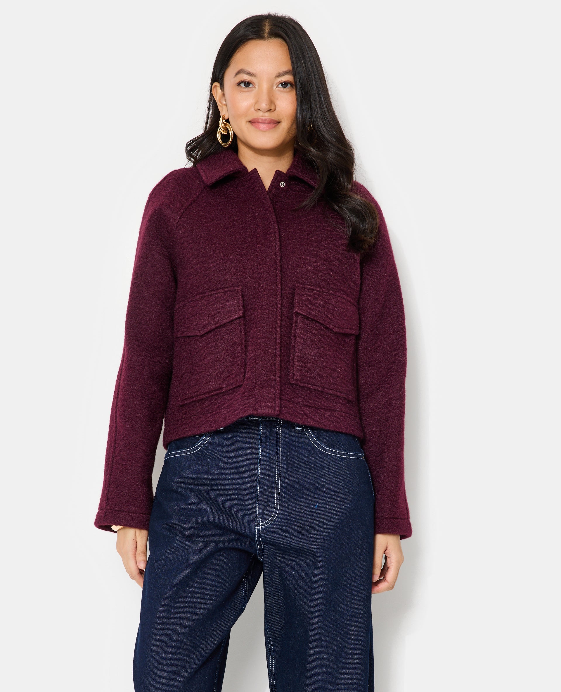 Blouson court effet drap de laine bouclée