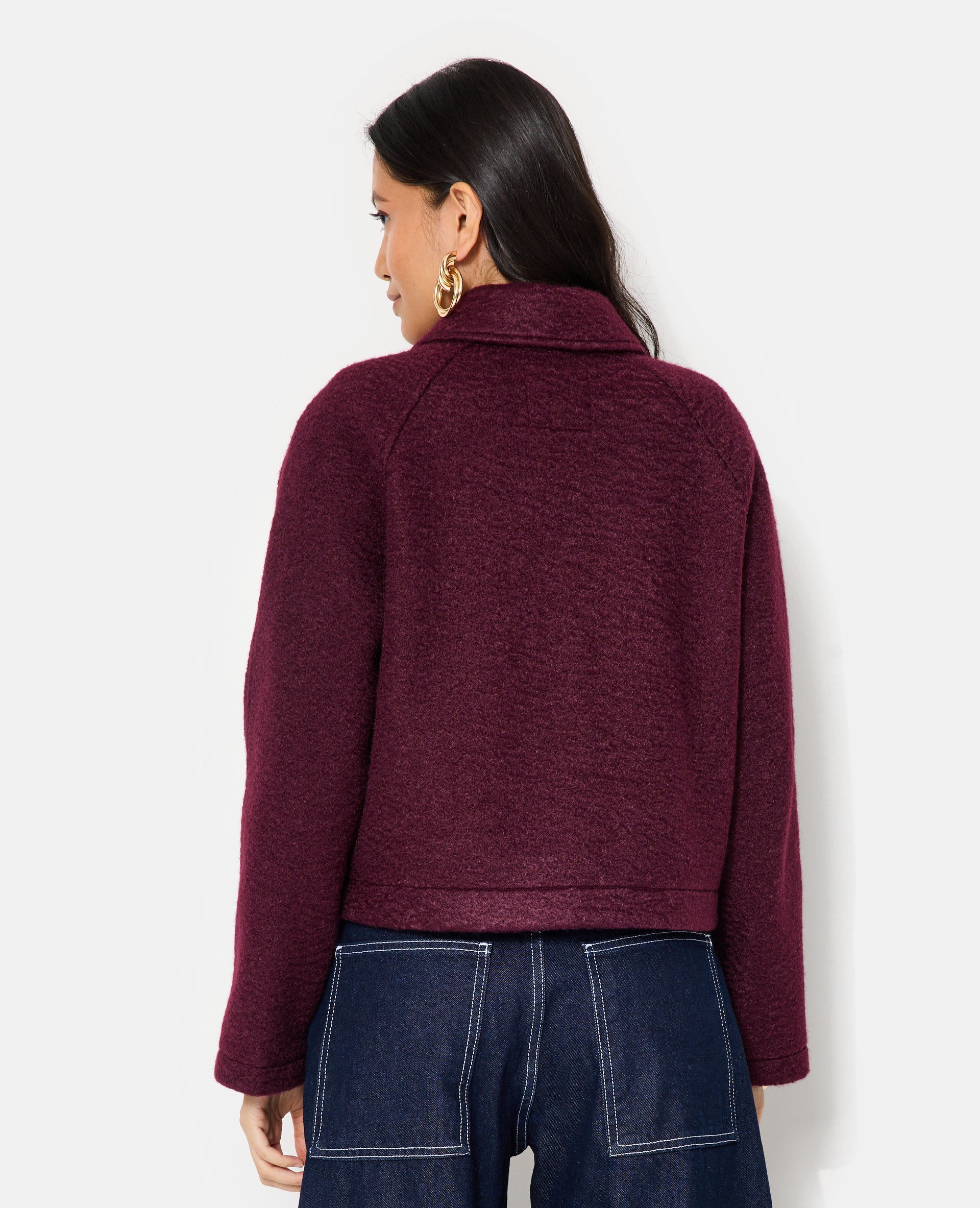Blouson court effet drap de laine bouclée
