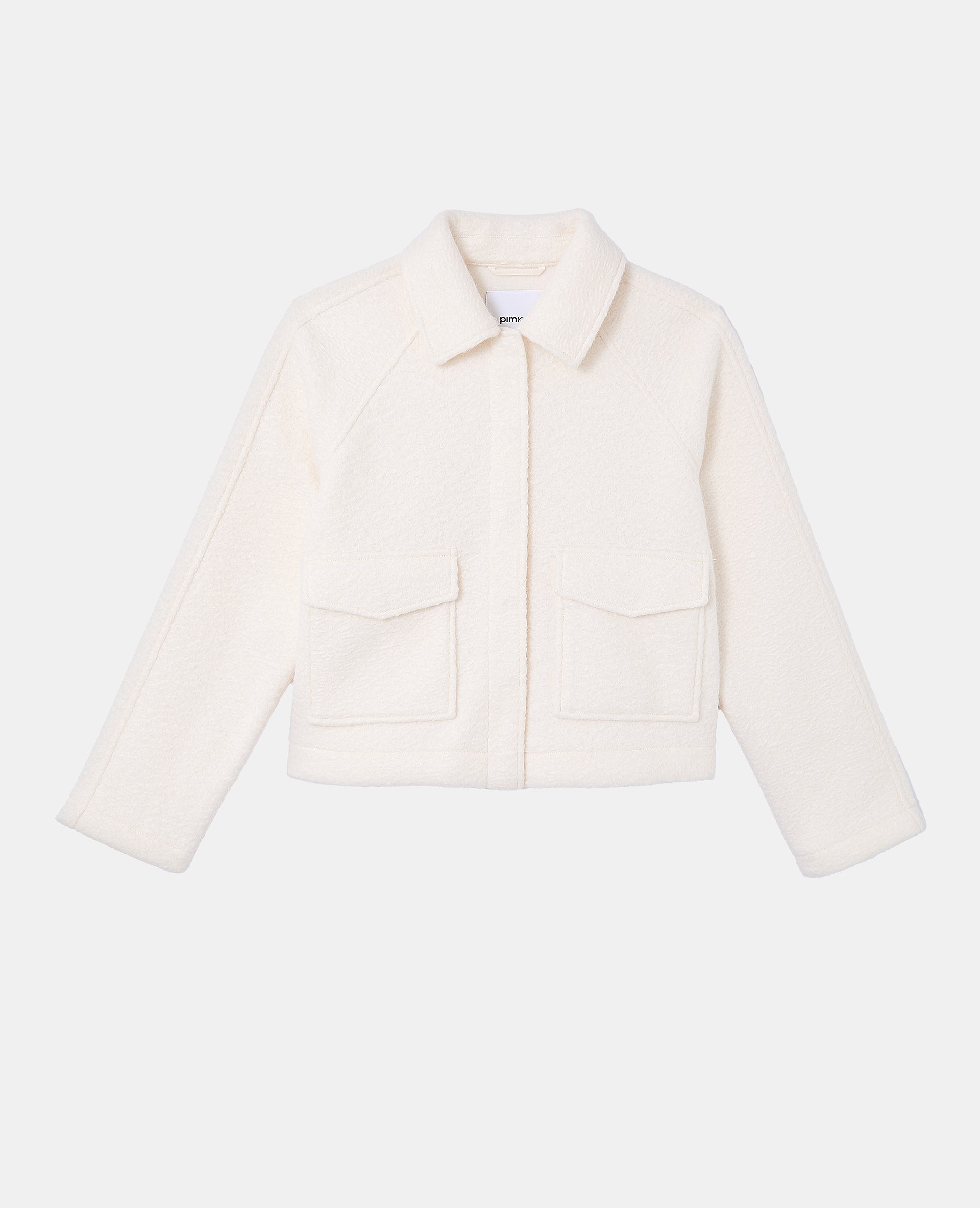 Blouson court effet drap de laine bouclée
