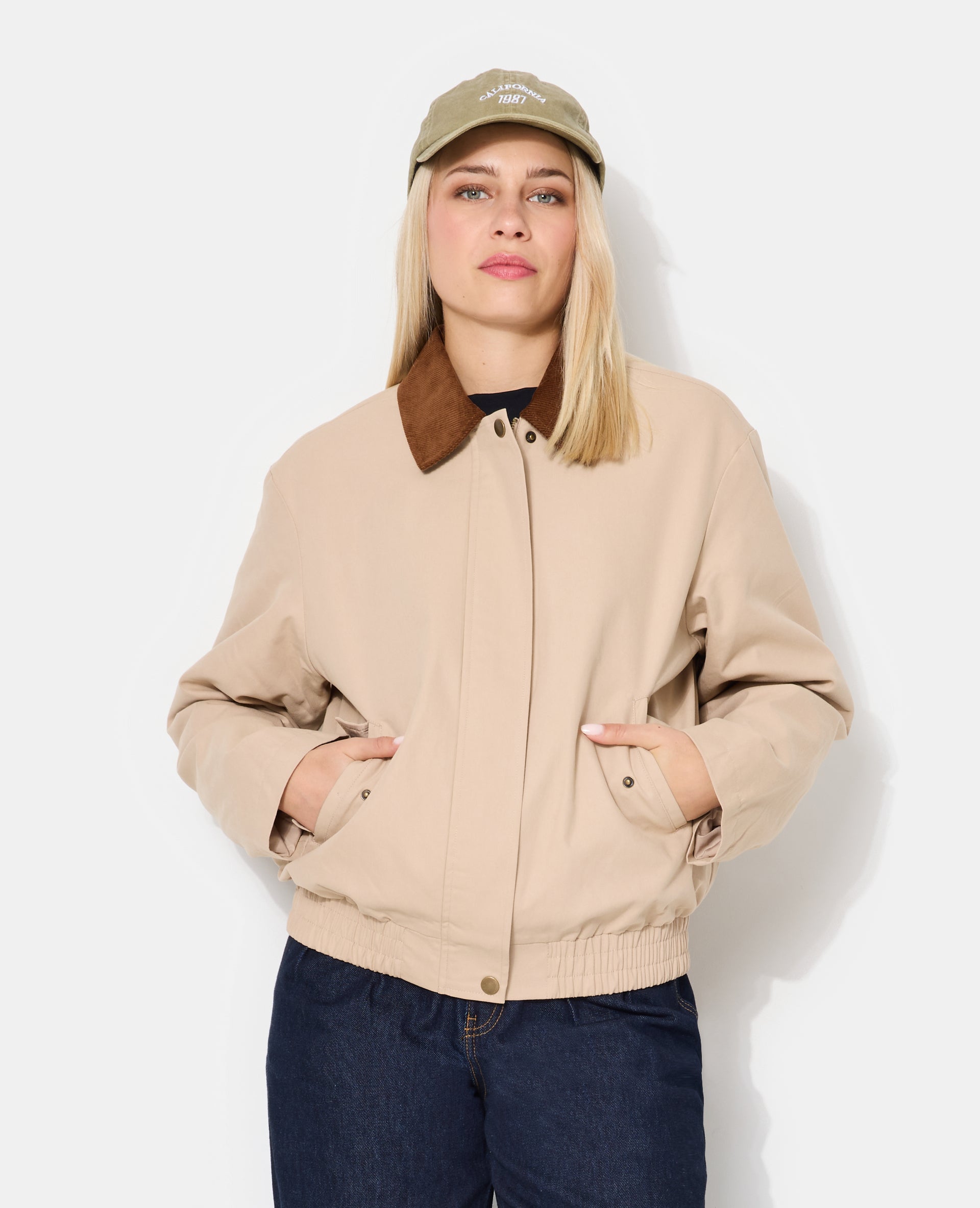 Manteau court en toile avec col velours