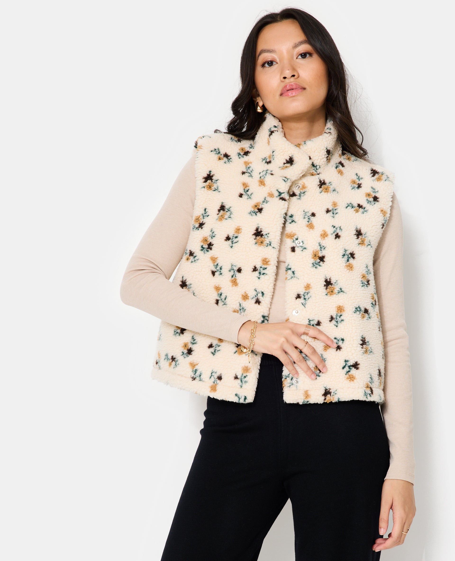 Veste sans manches en sherpa motif fleurs