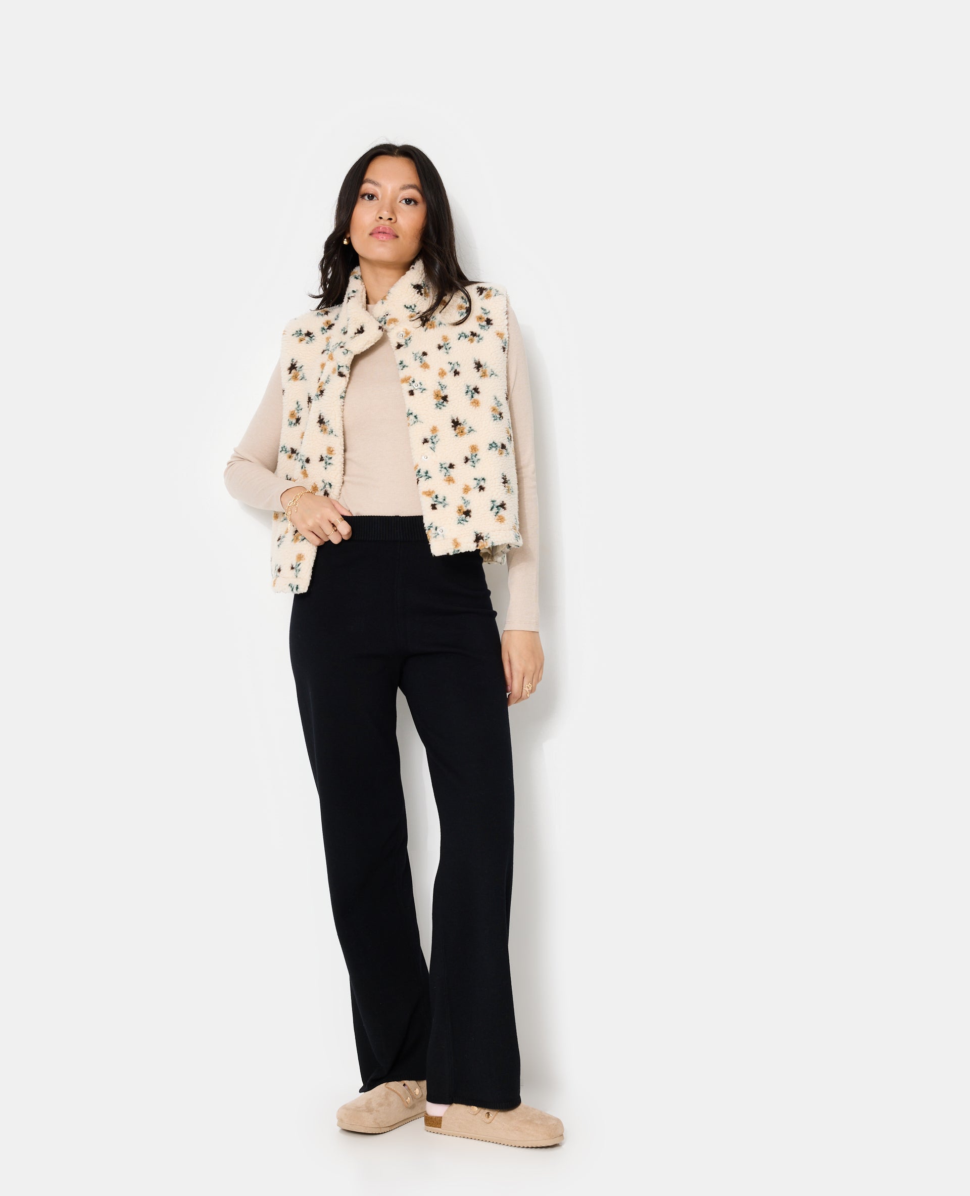 Veste sans manches en sherpa motif fleurs