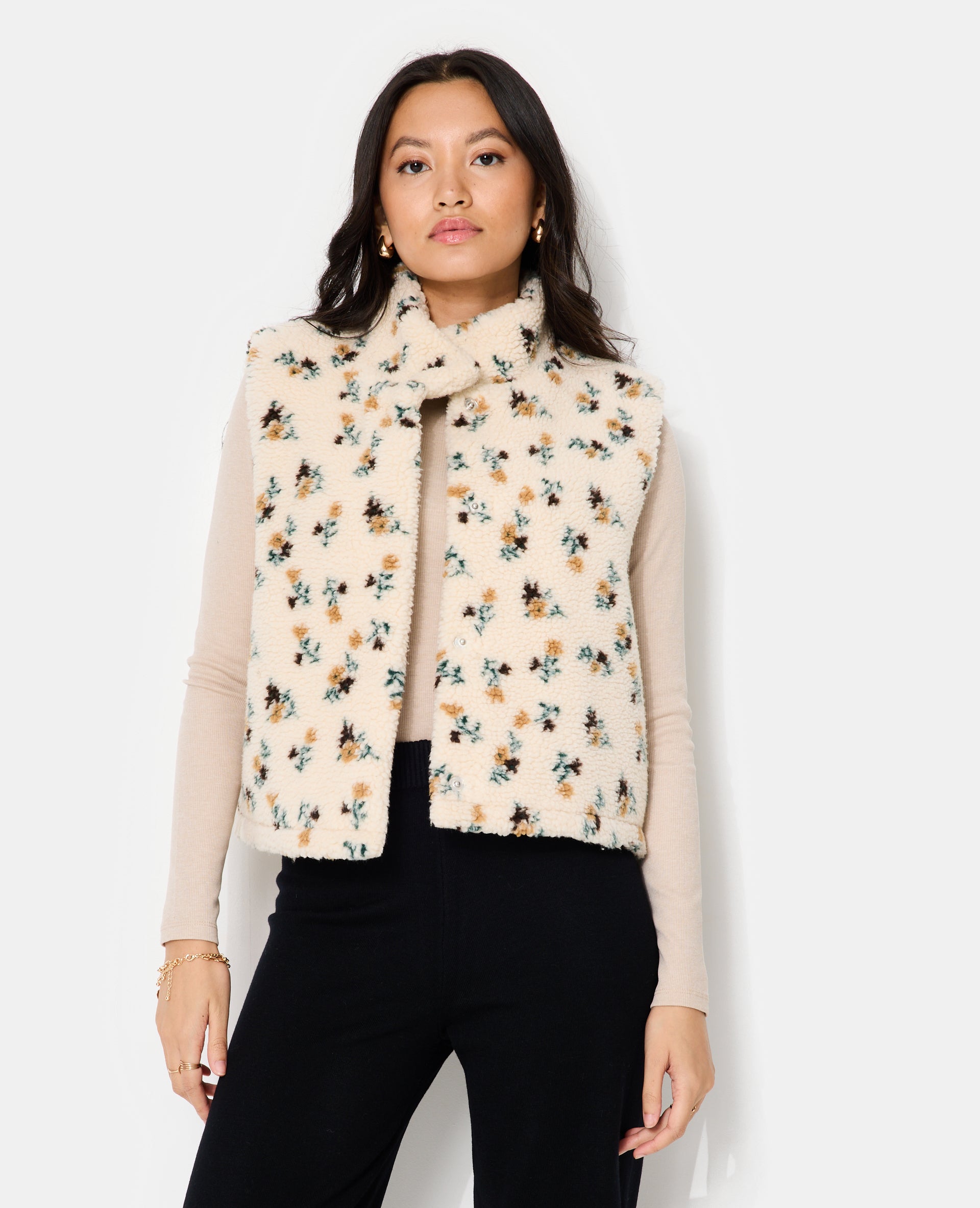 Veste sans manches en sherpa motif fleurs