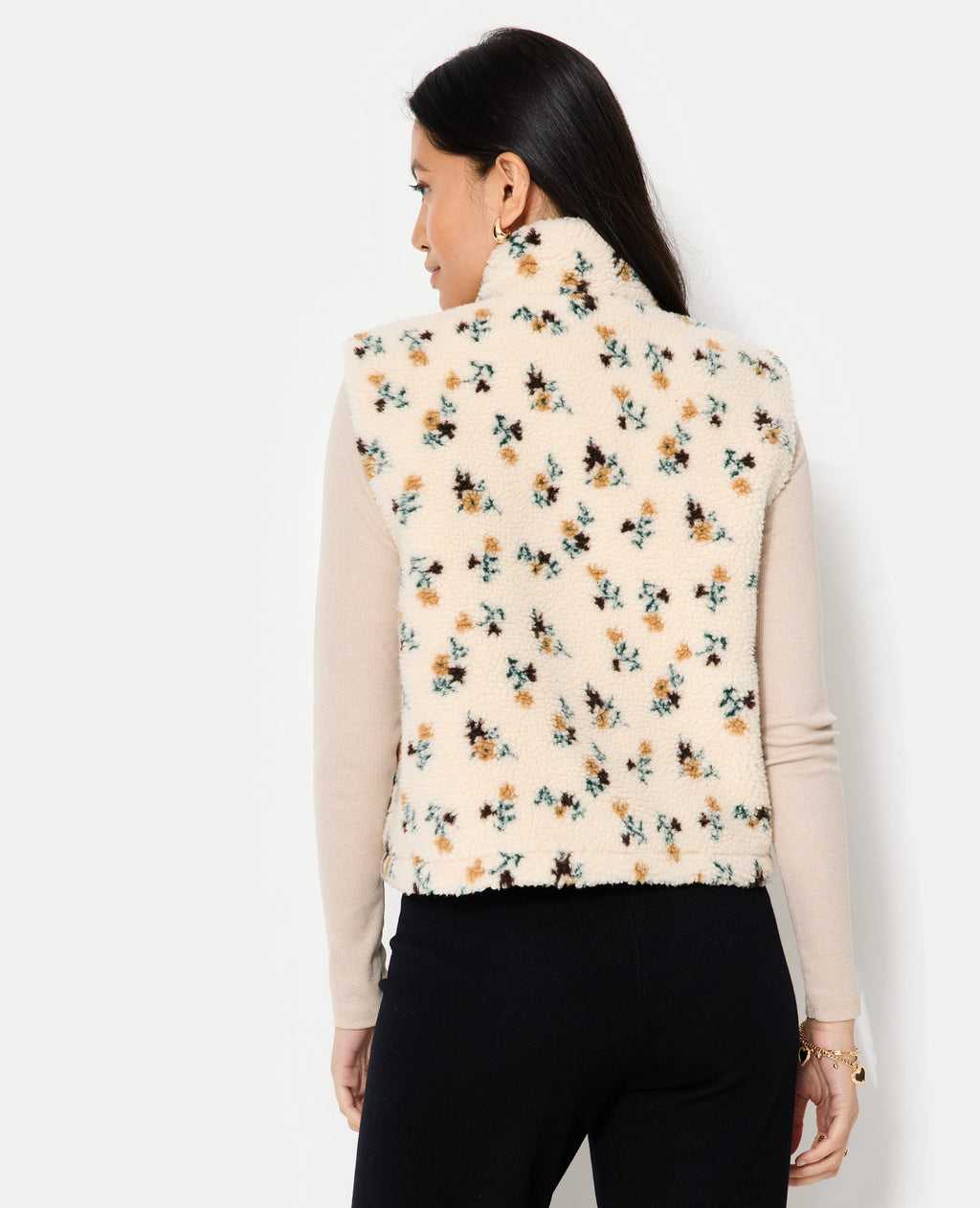 Veste sans manches en sherpa motif fleurs