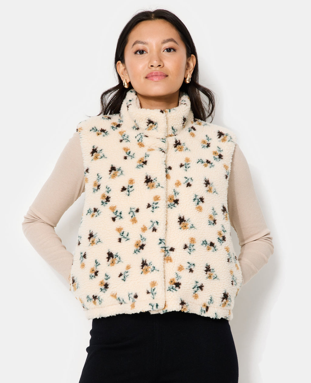 Veste sans manches en sherpa motif fleurs