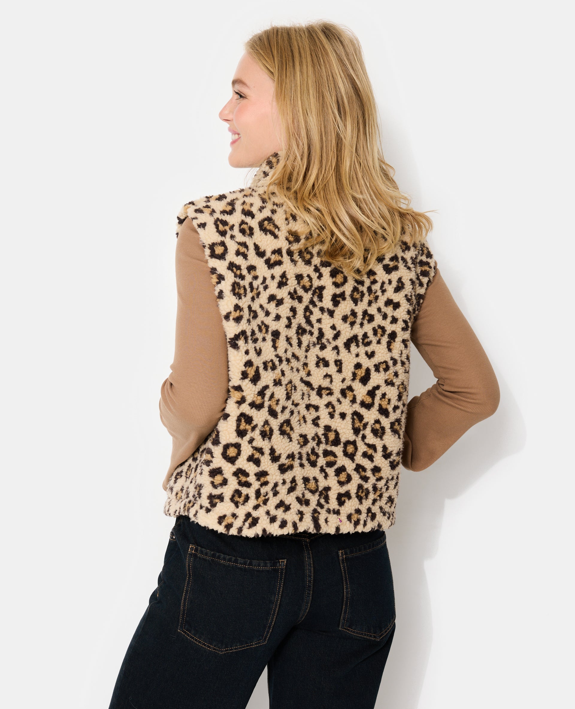 Veste sans manches en sherpa motif léopard