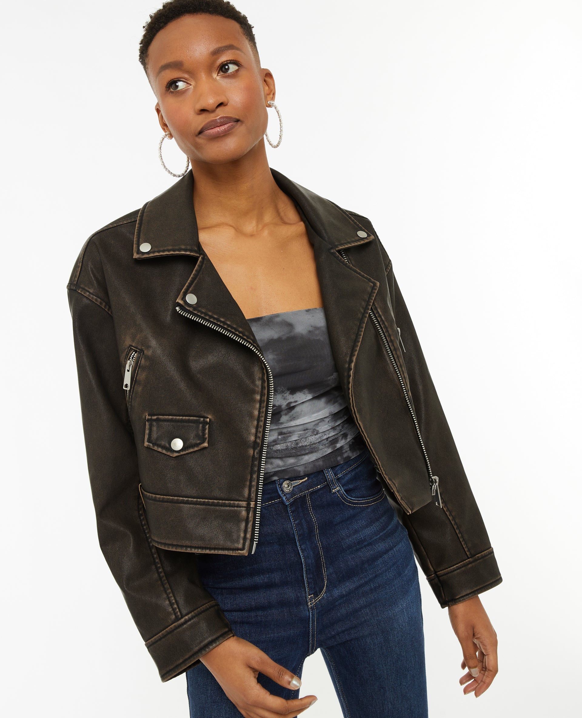 Blouson motard court en simili