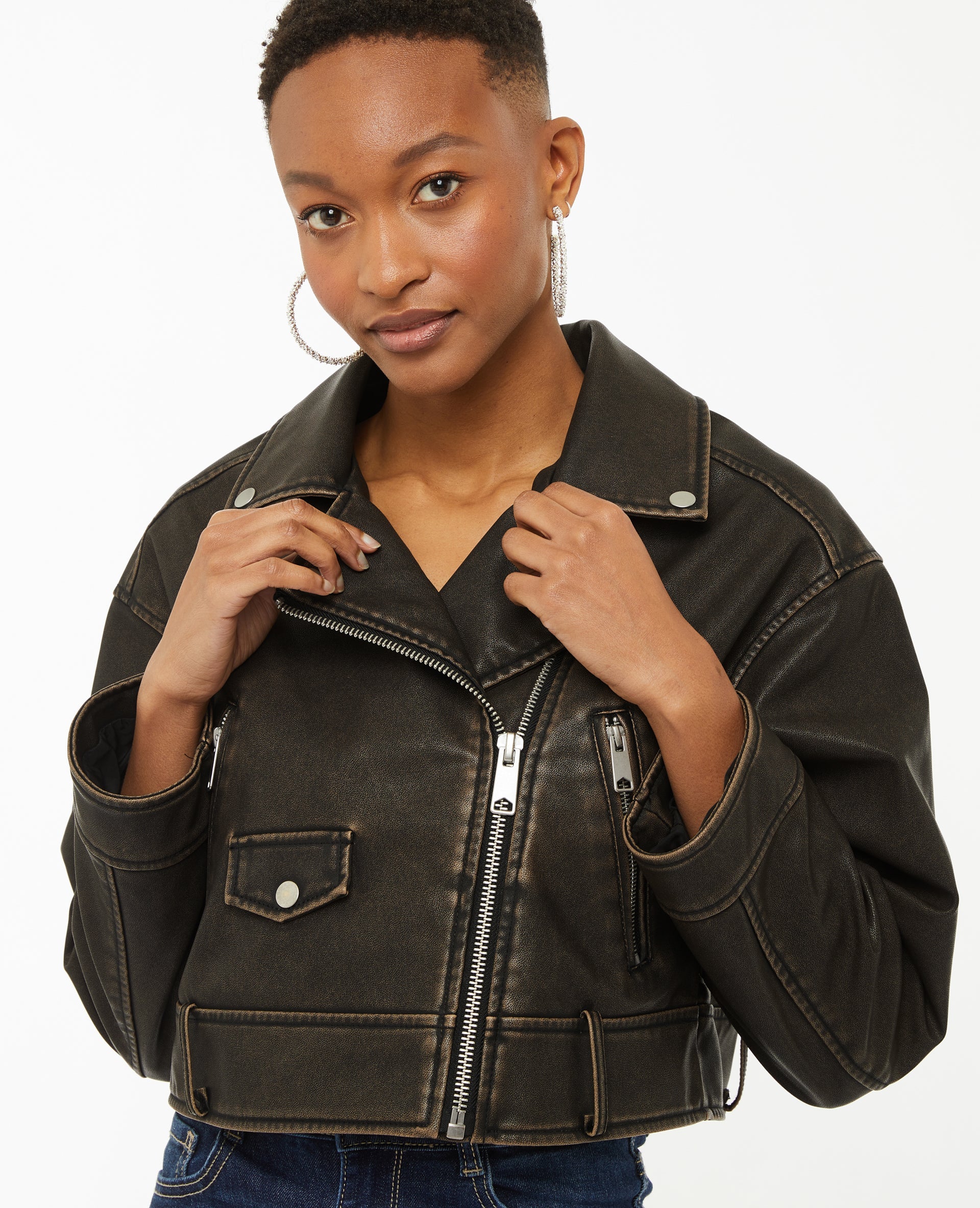 Blouson motard court en simili