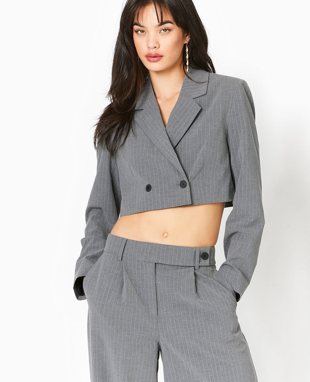 Veste blazer cropped rayures banquier