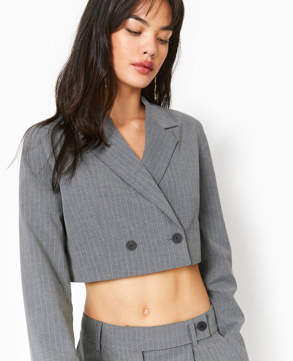 Veste blazer cropped rayures banquier