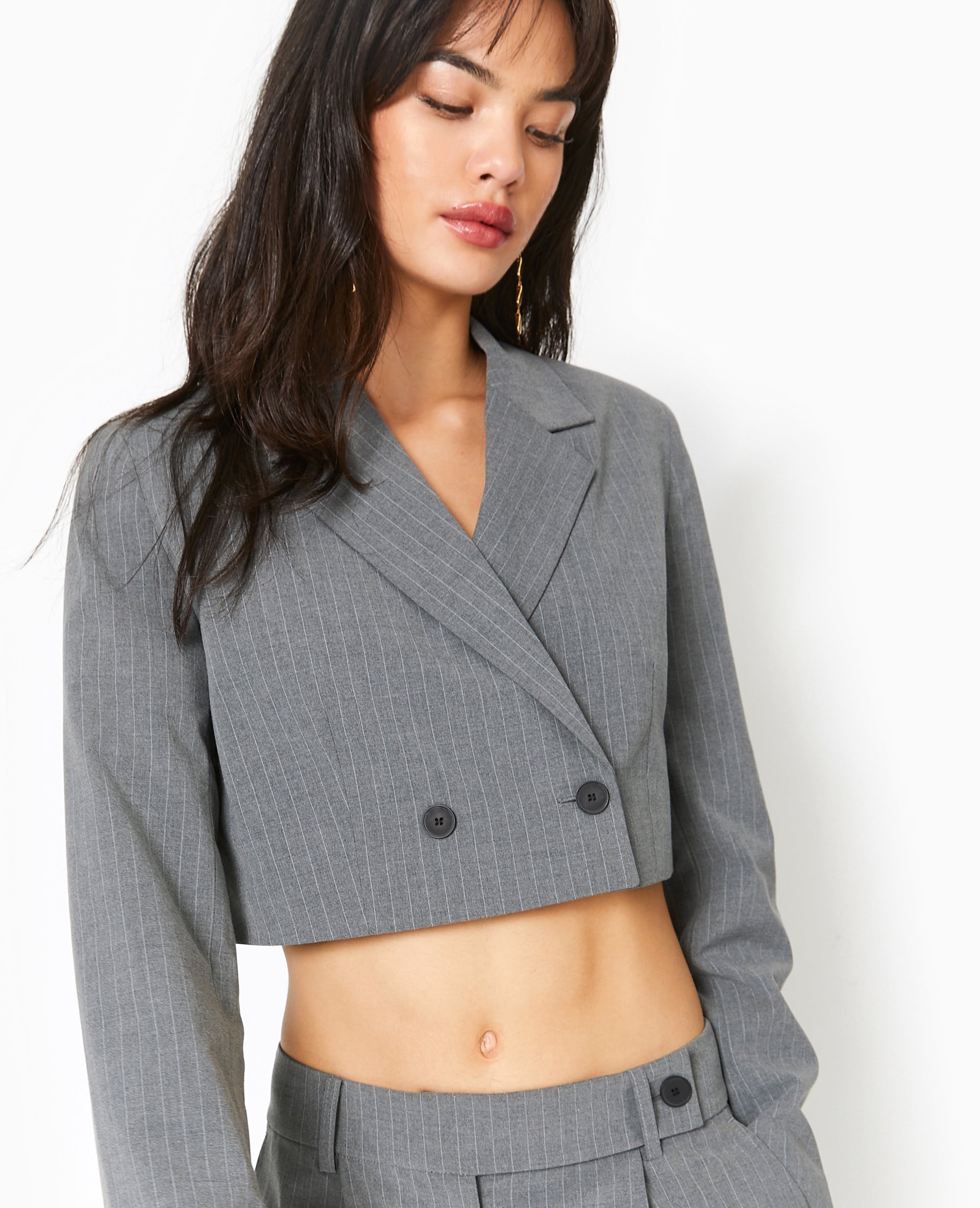 Veste blazer cropped rayures banquier