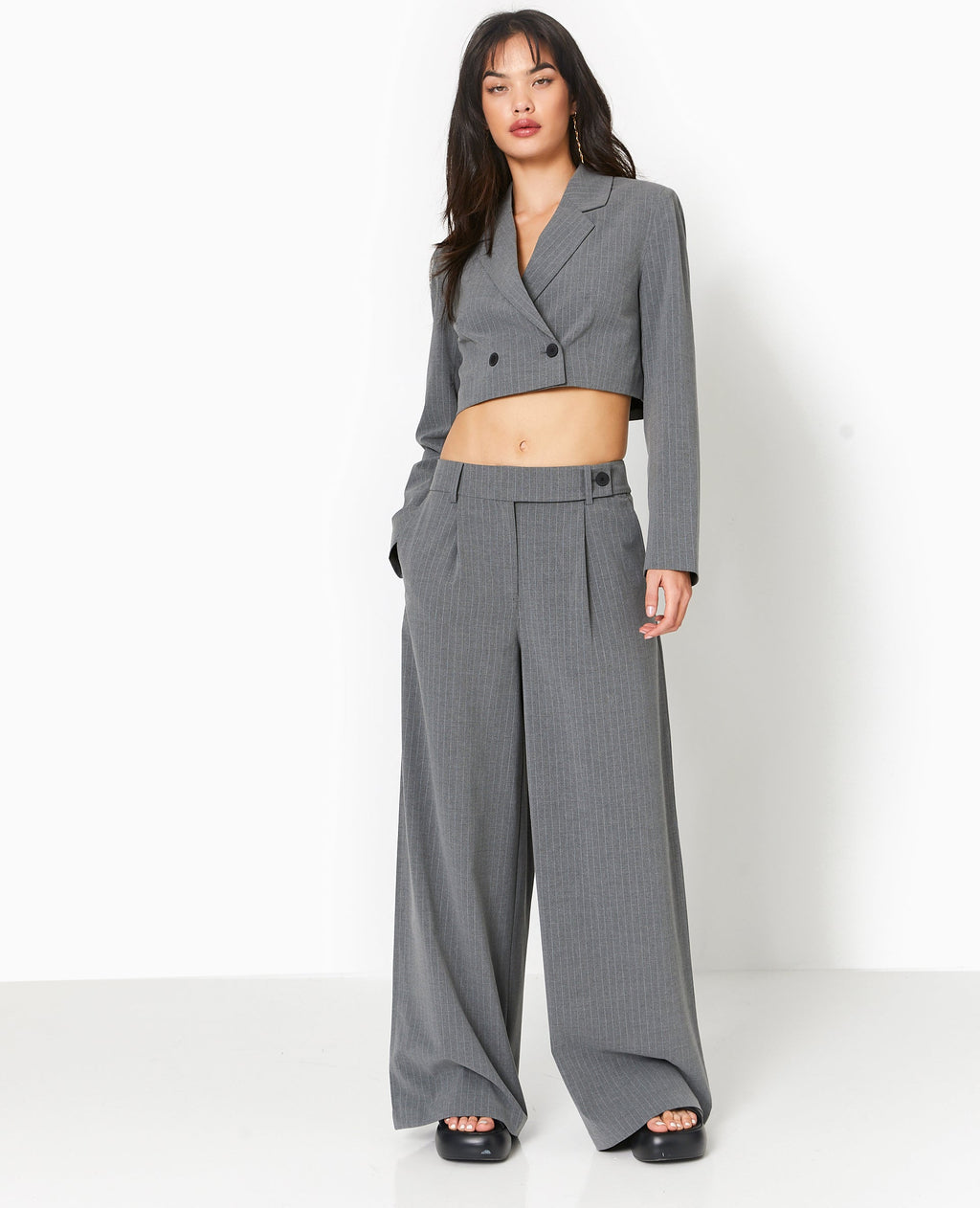 Veste blazer cropped rayures banquier