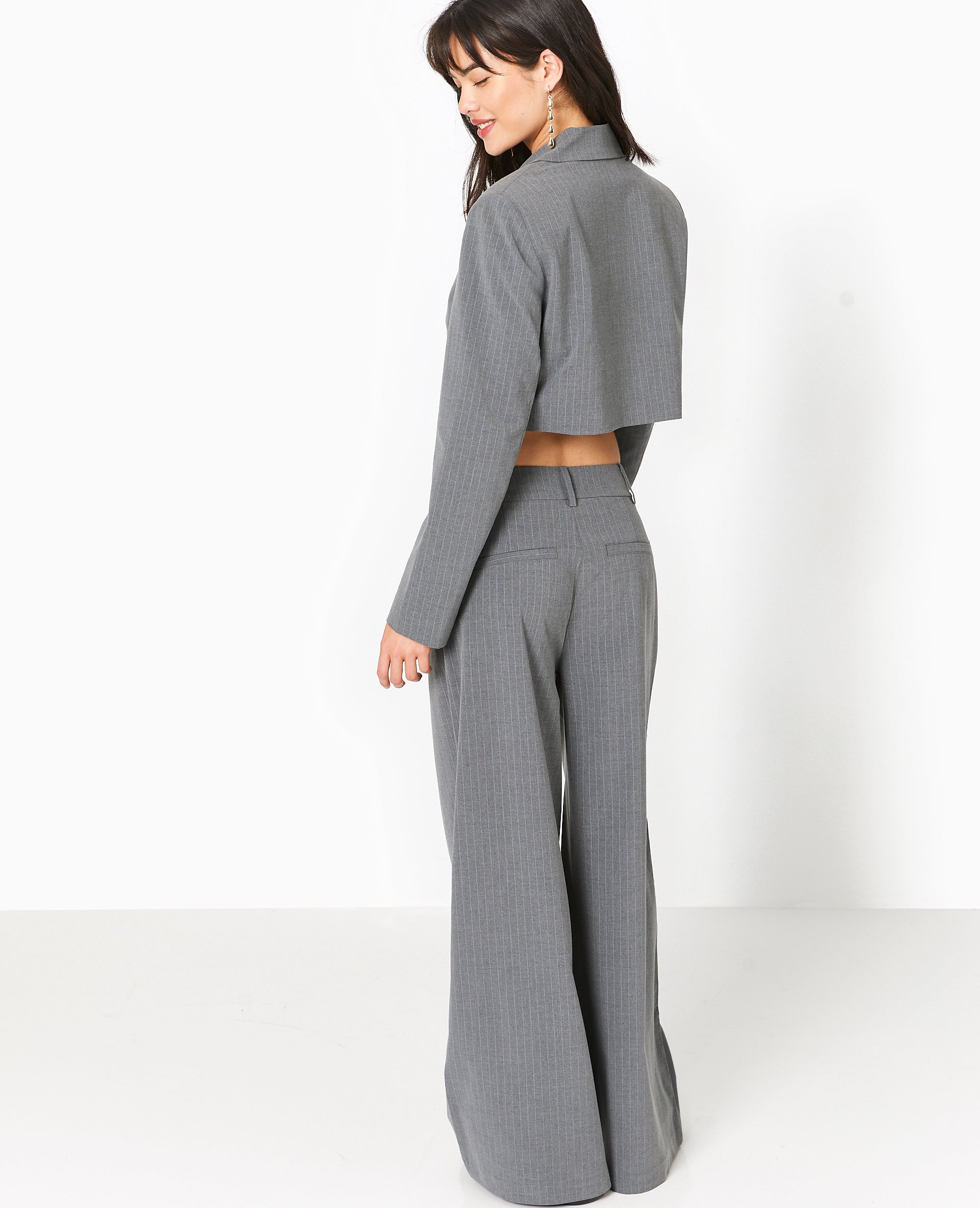 Veste blazer cropped rayures banquier