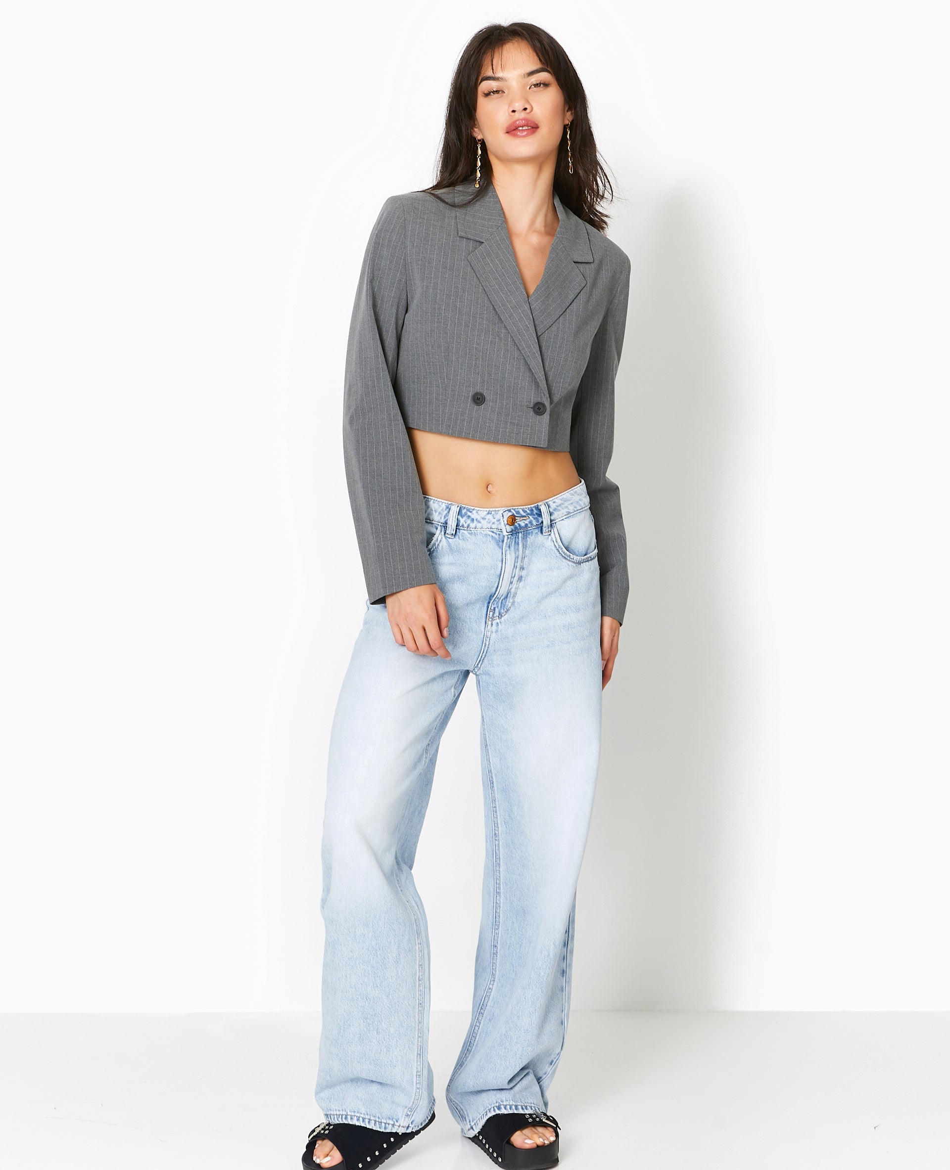 Veste blazer cropped rayures banquier