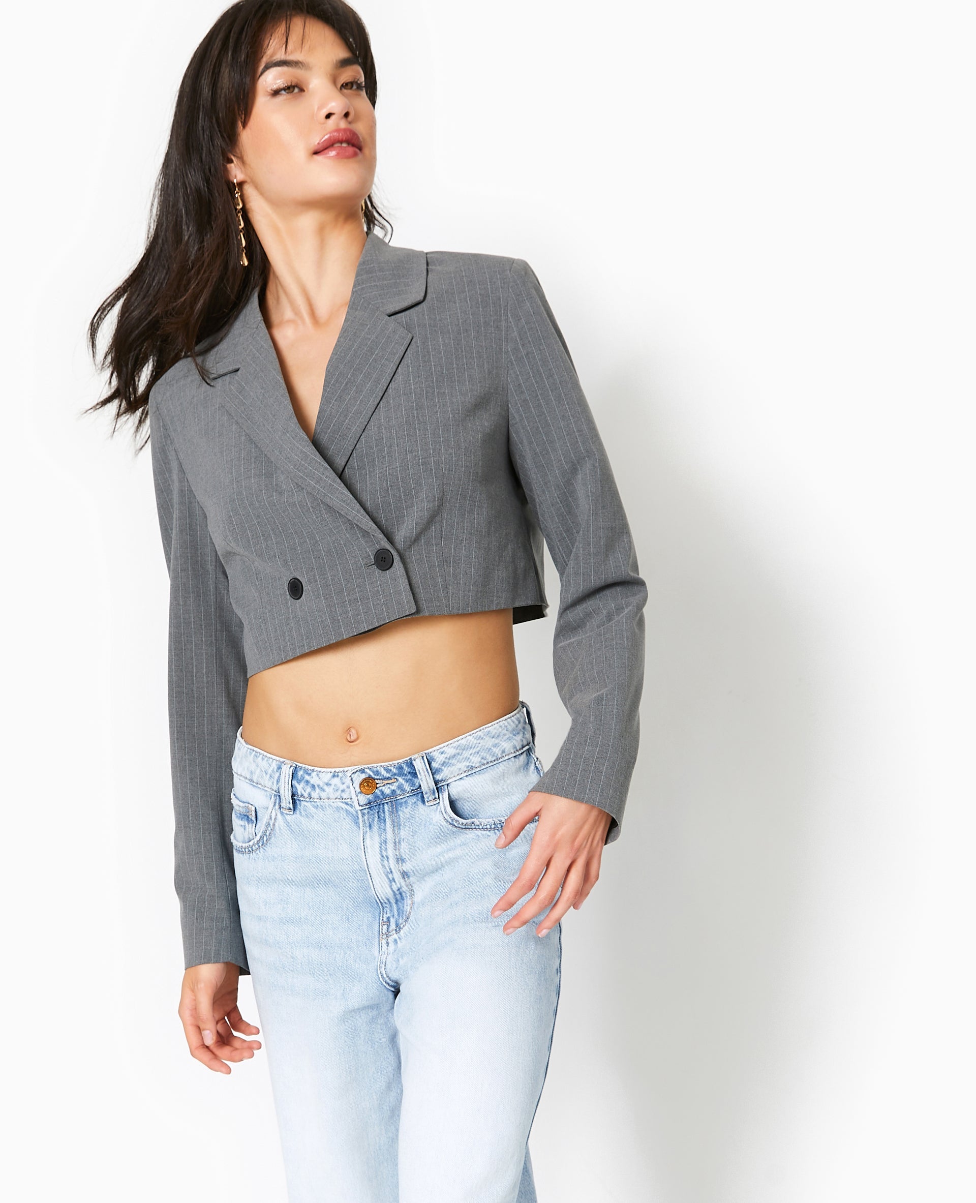 Veste blazer cropped rayures banquier