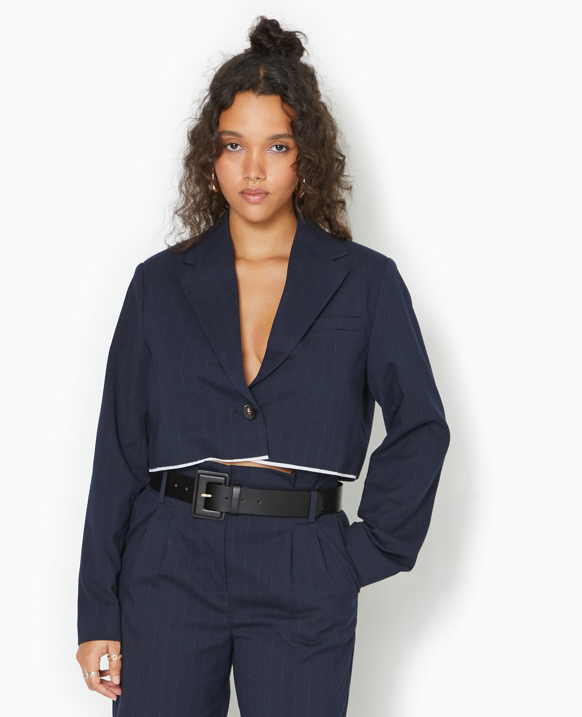 Veste blazer cropped motif rayures