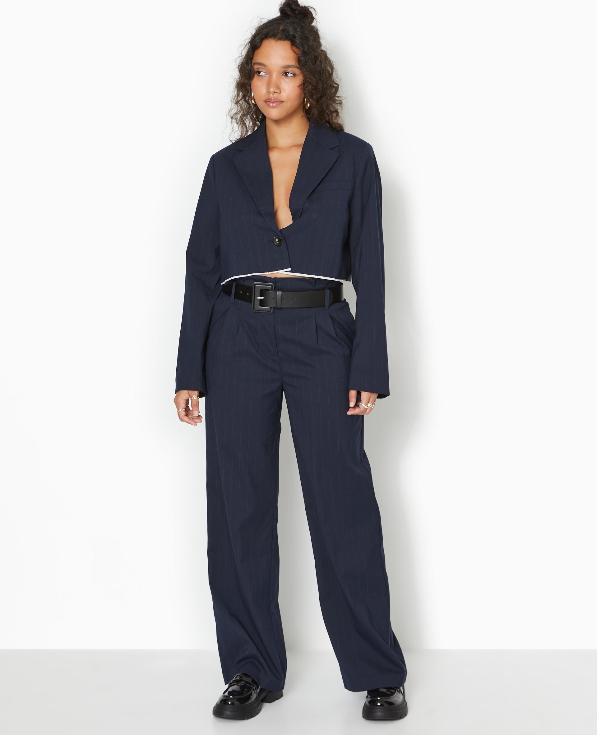 Veste blazer cropped motif rayures
