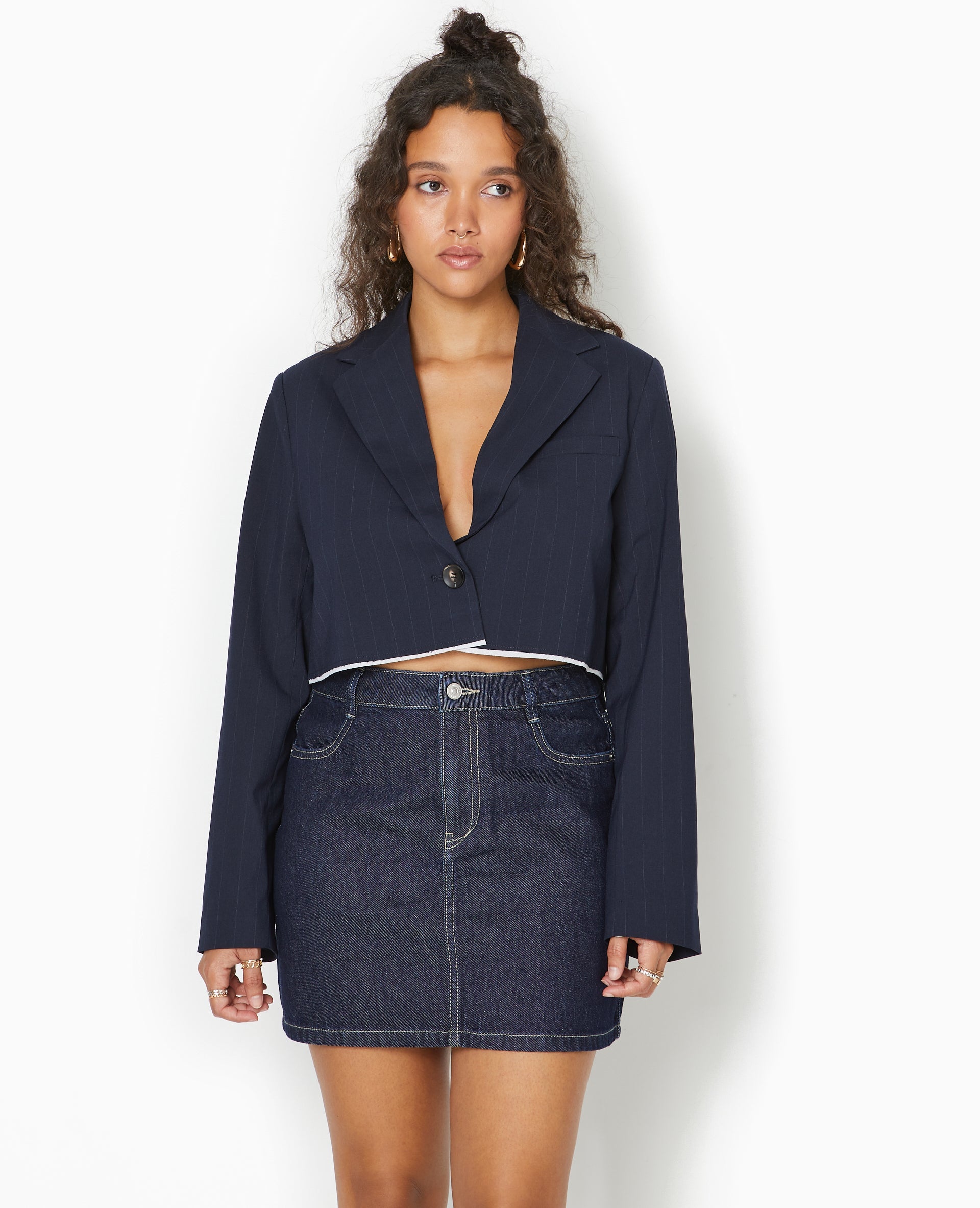 Veste blazer cropped motif rayures